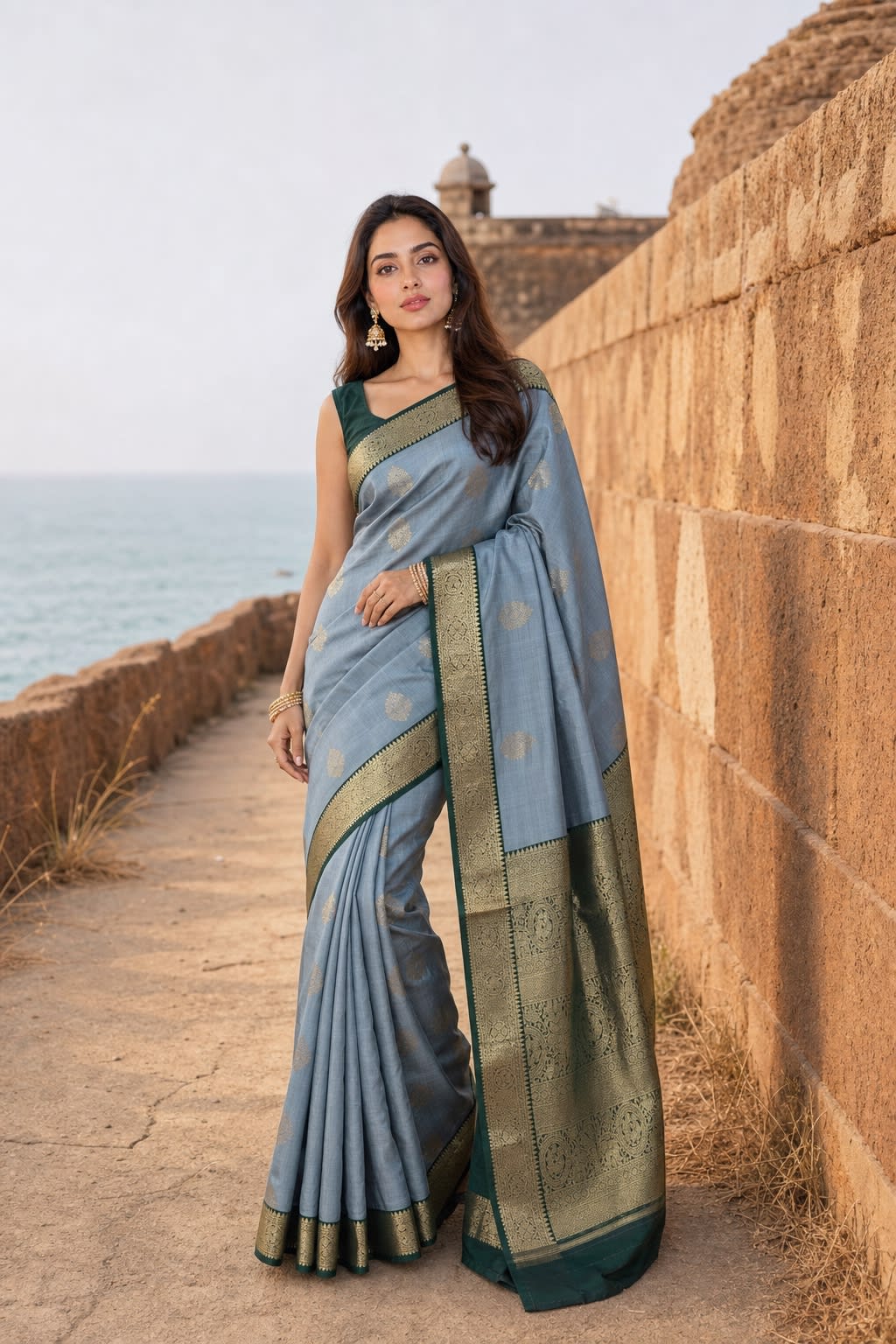 Handloom Grey Silk Saree thumbnail 1
