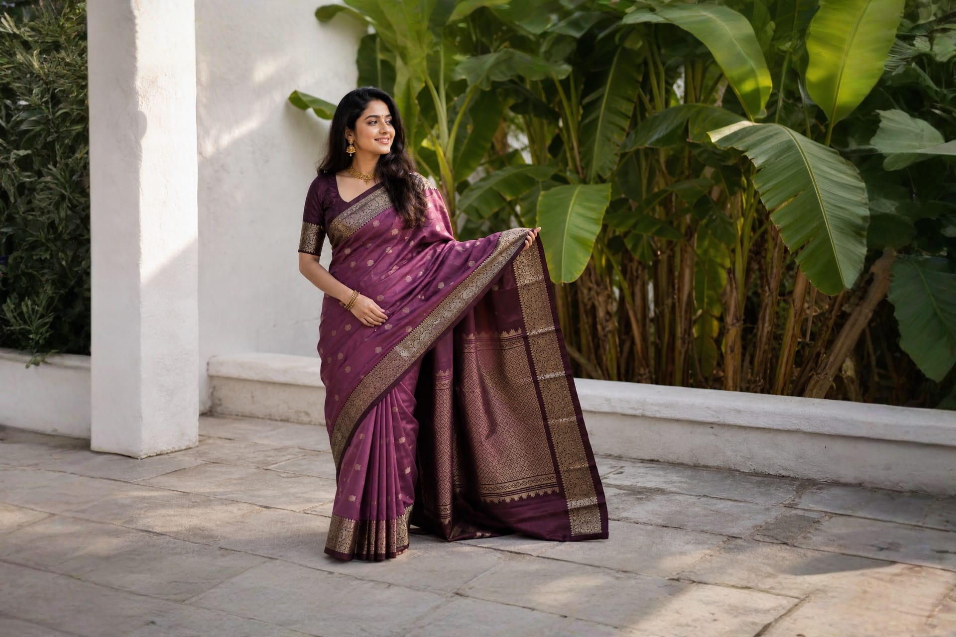 Handloom Wine Silk Saree — the drape