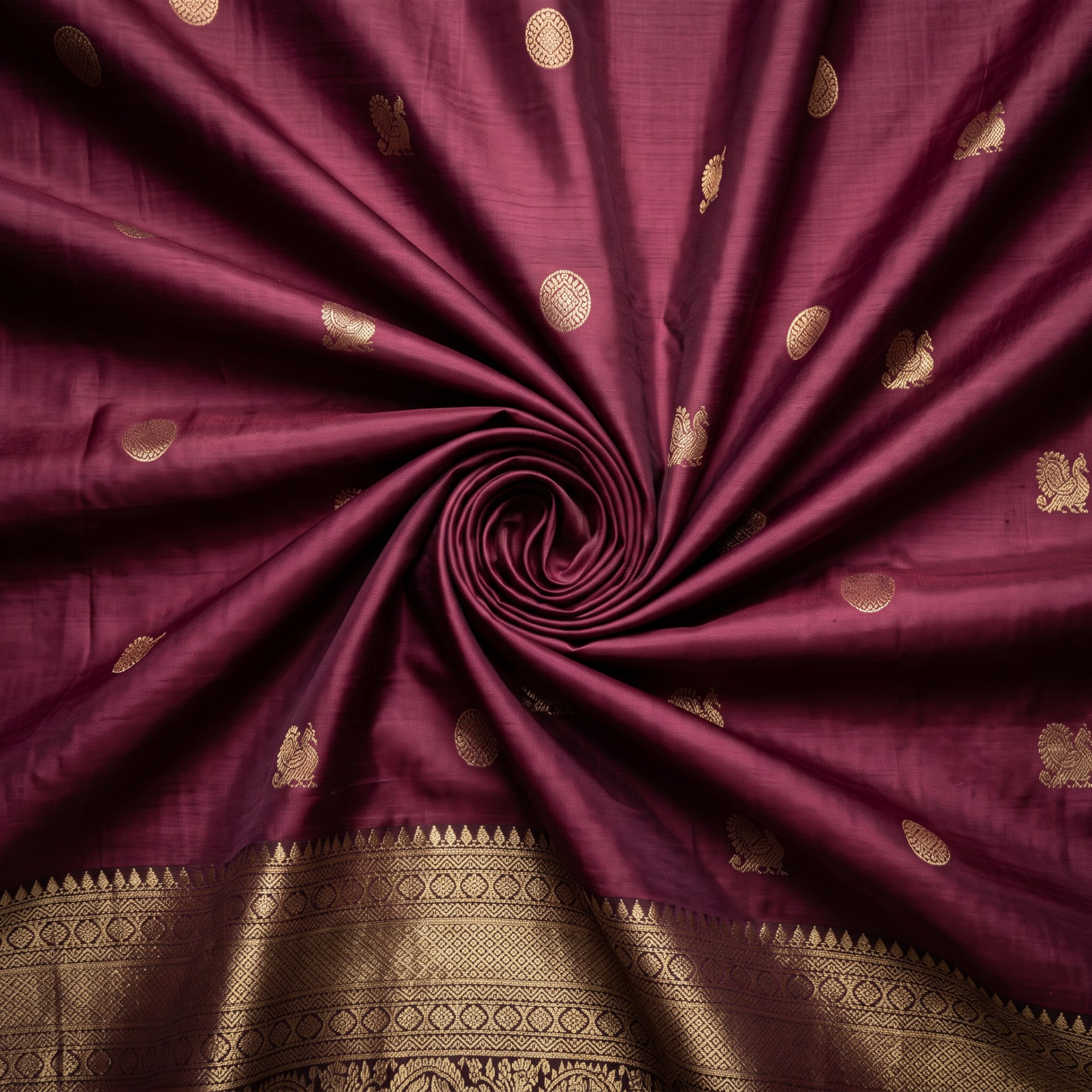 Handloom Wine Silk Saree — close drape
