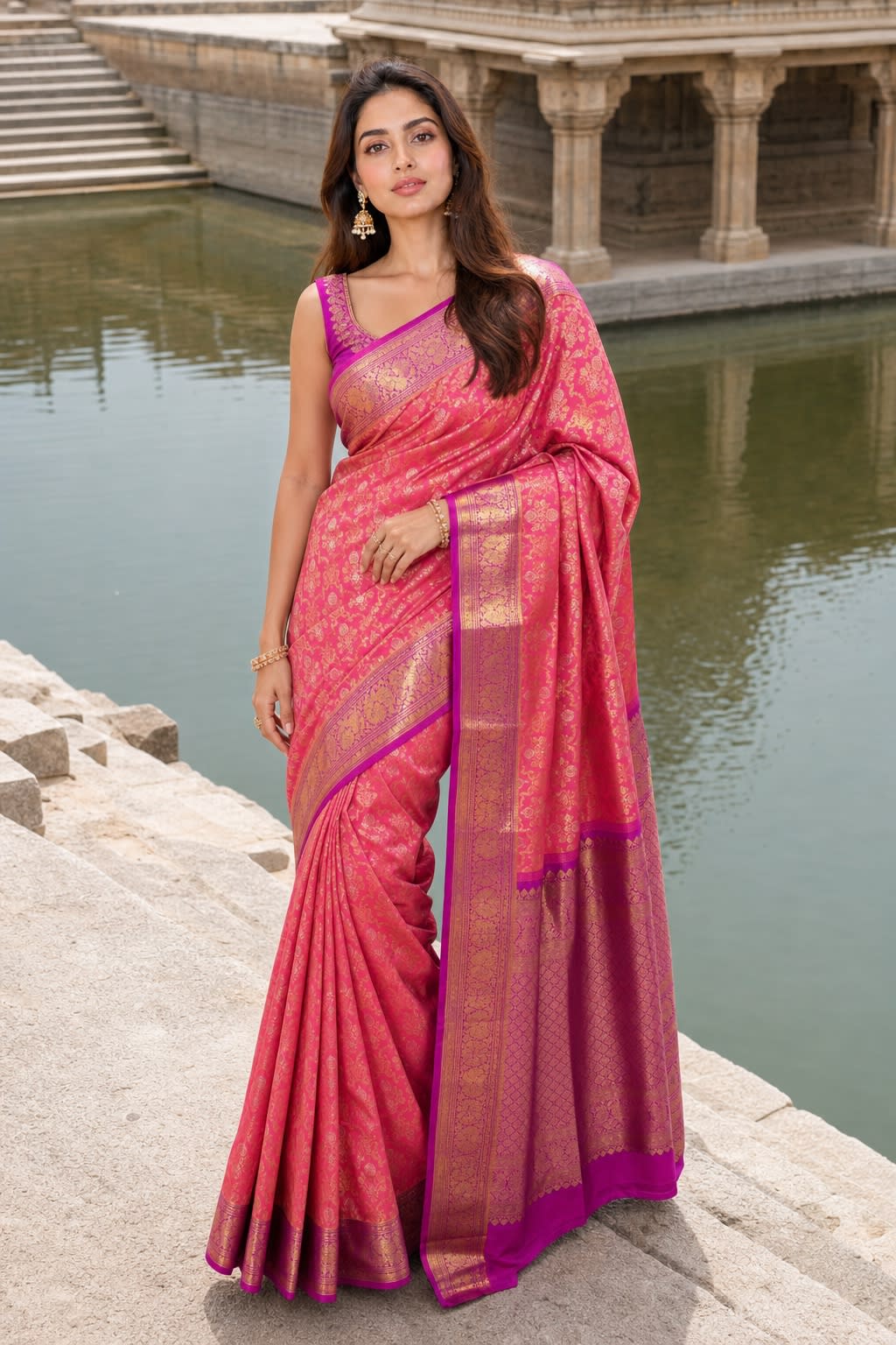 Handloom Pink Silk Saree thumbnail 1