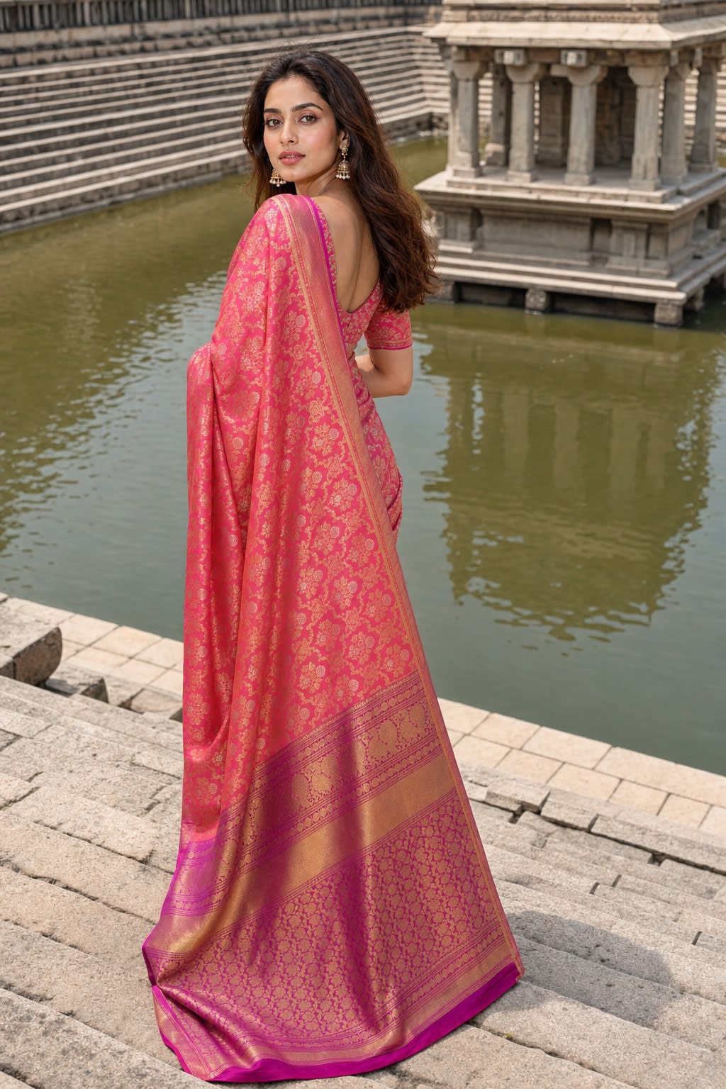 Handloom Pink Silk Saree thumbnail 2