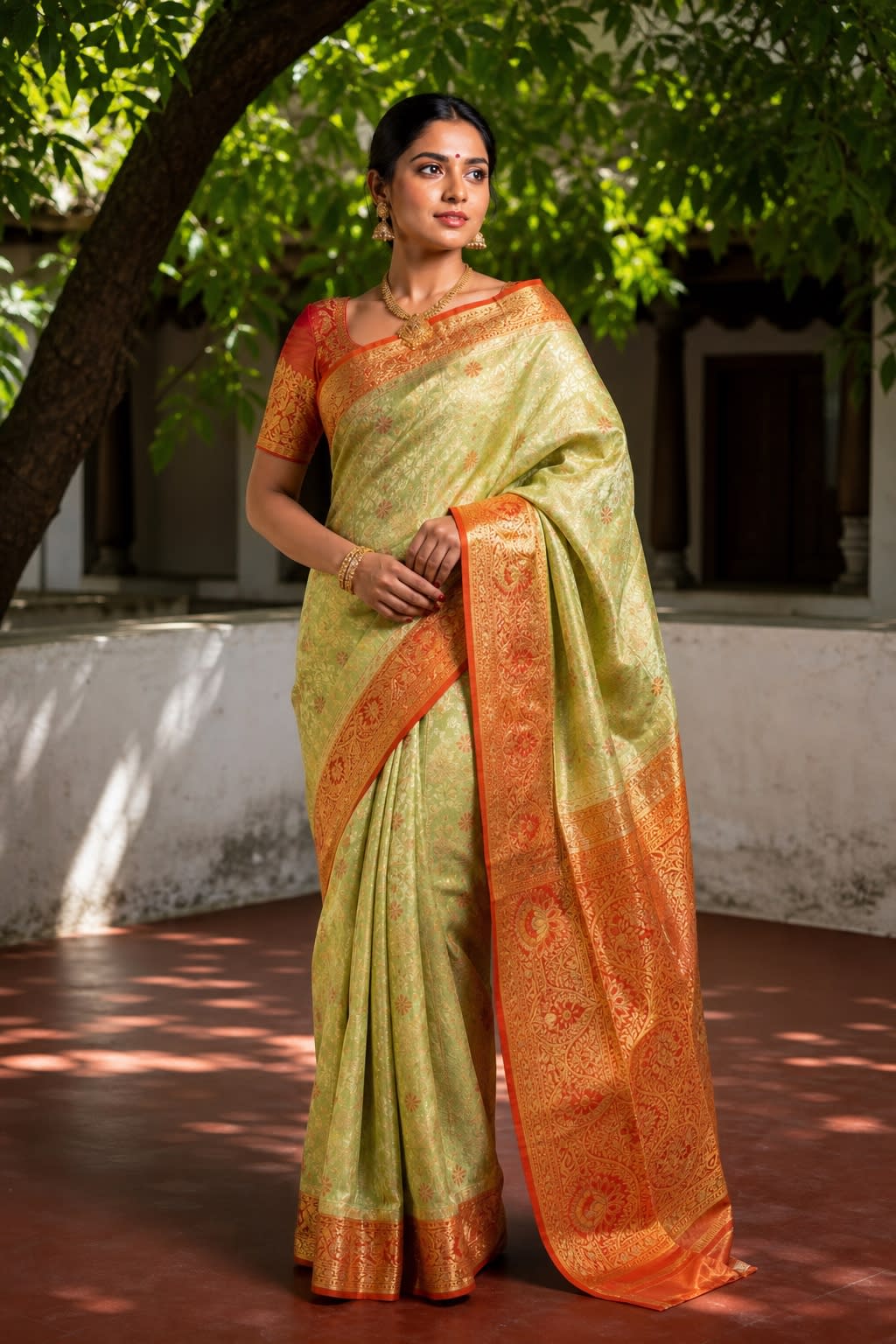 Handloom Green Silk Saree thumbnail 1