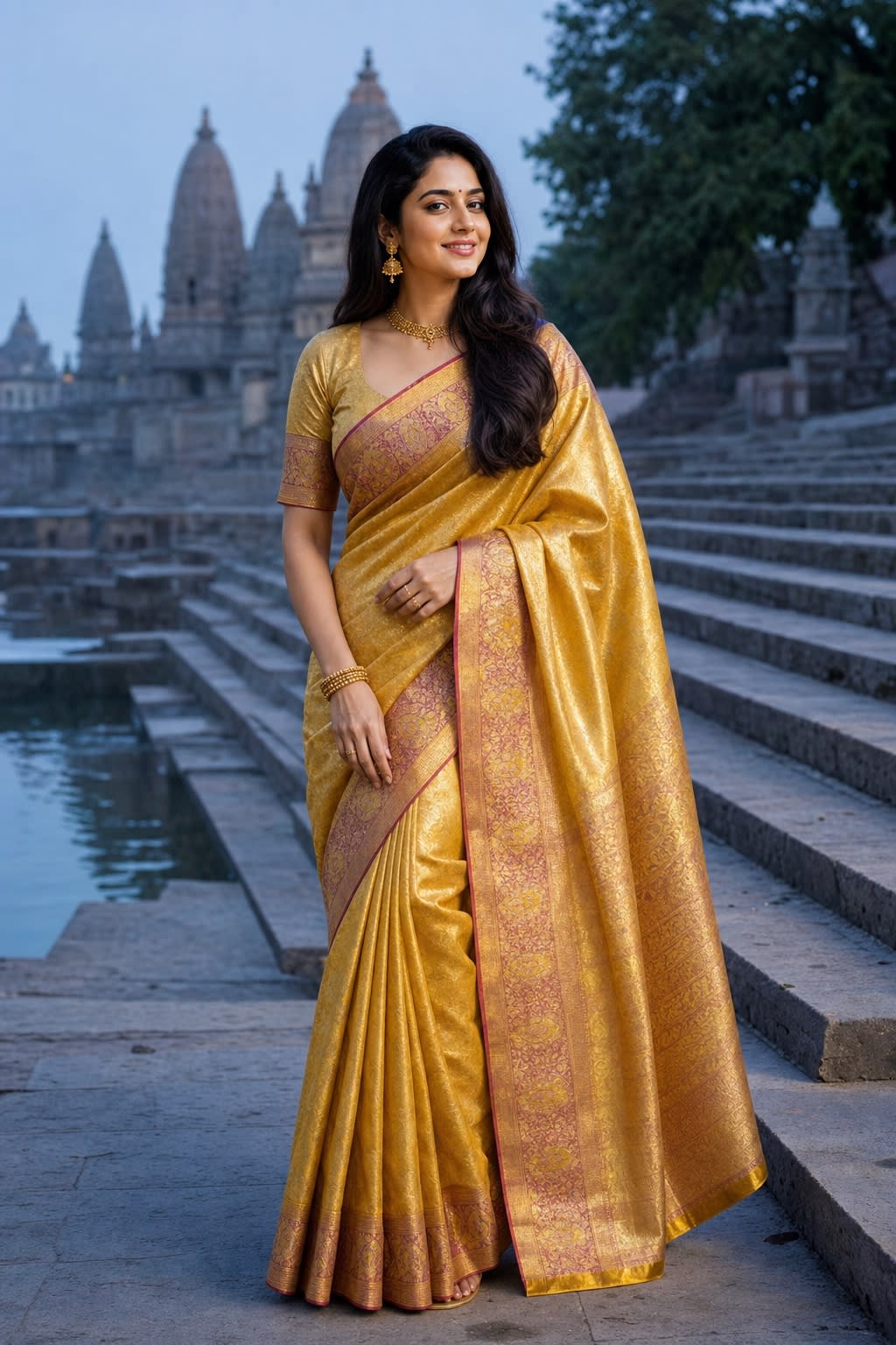 Handloom Yellow Silk Saree thumbnail 1