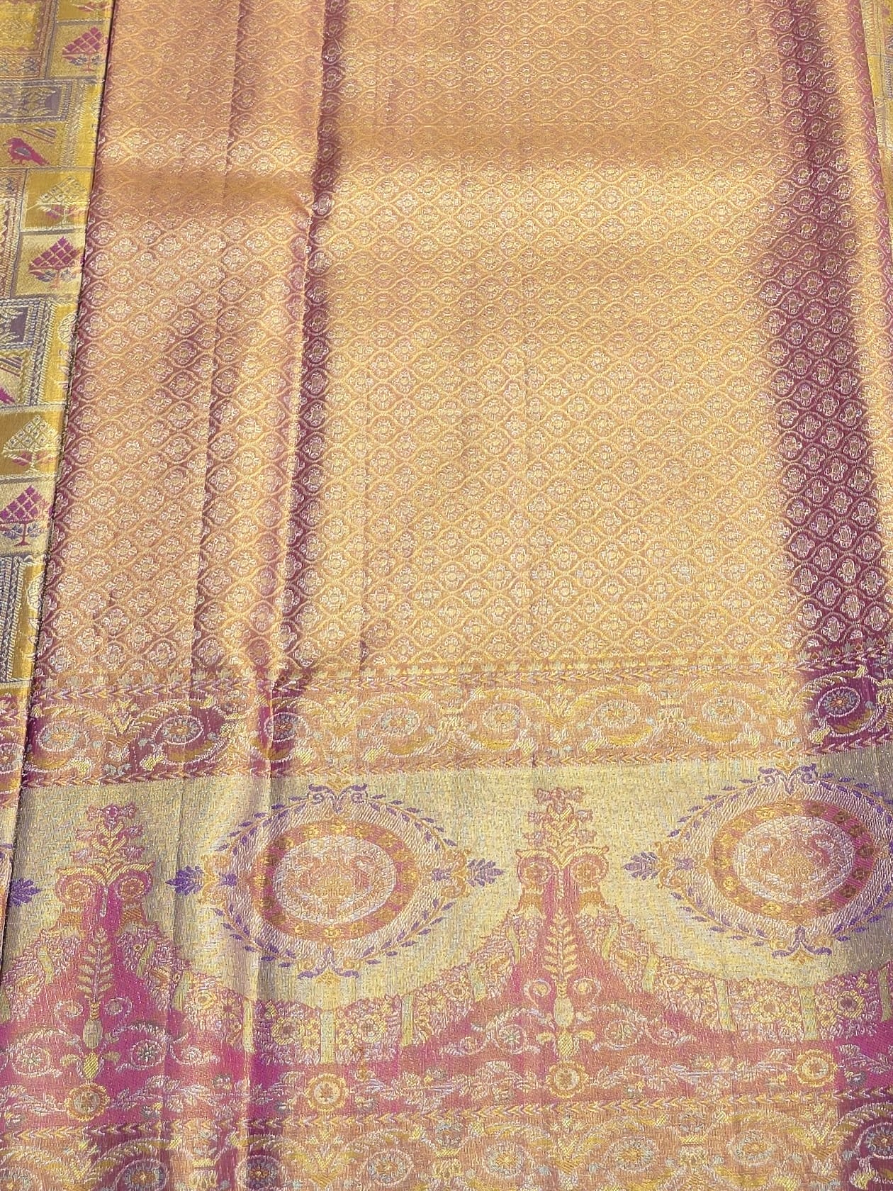 Handloom Lavender With Pink And Gold Silk Saree — view 5