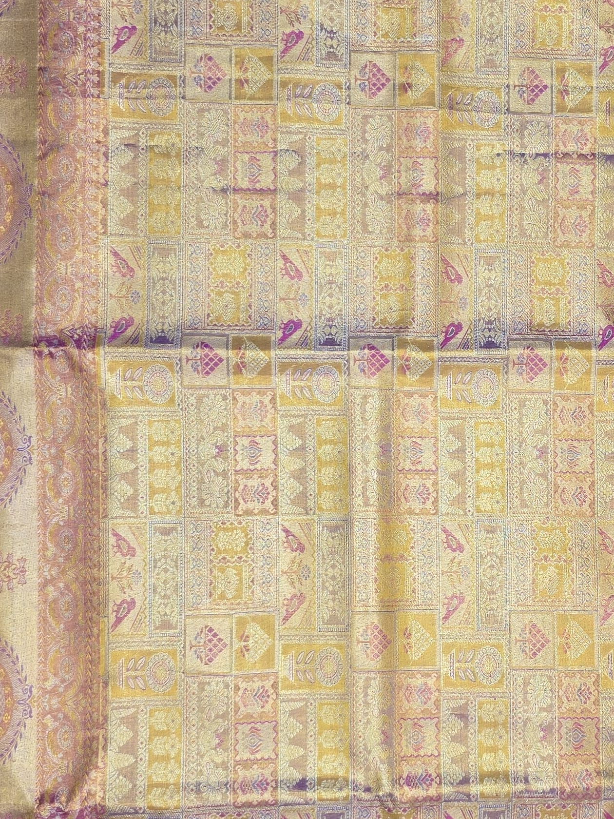 Handloom Lavender With Pink And Gold Silk Saree — view 3