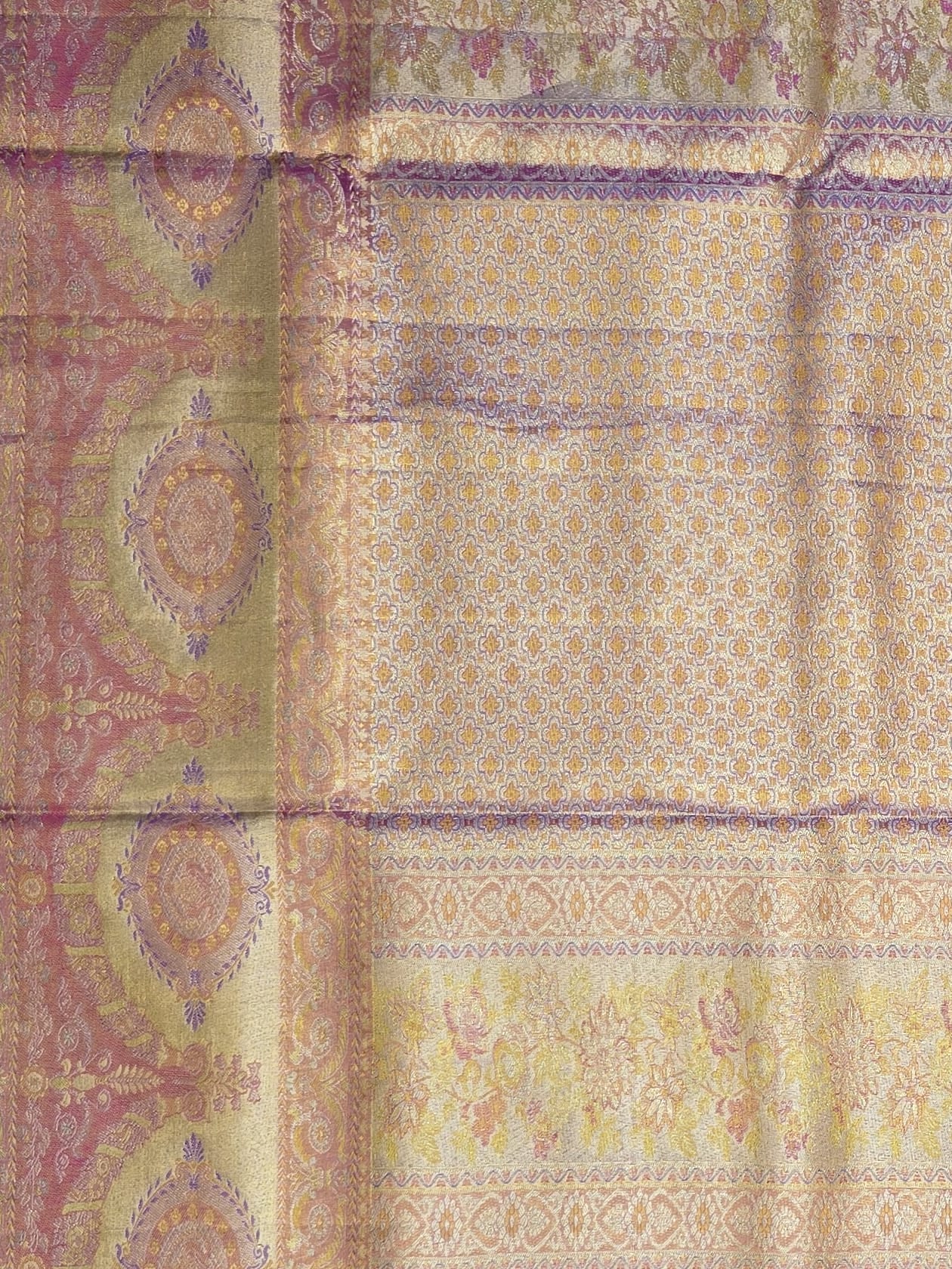 Handloom Lavender With Pink And Gold Silk Saree — view 4