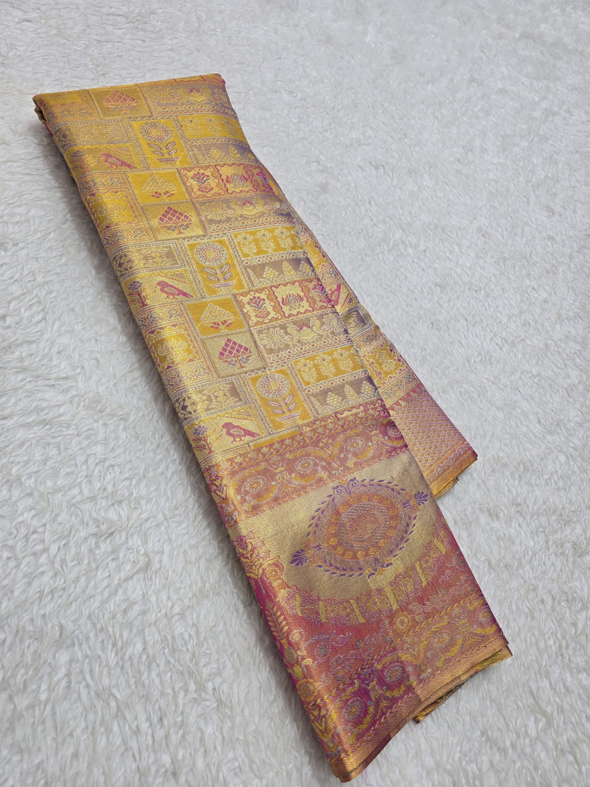Handloom Lavender With Pink And Gold Silk Saree — view 2