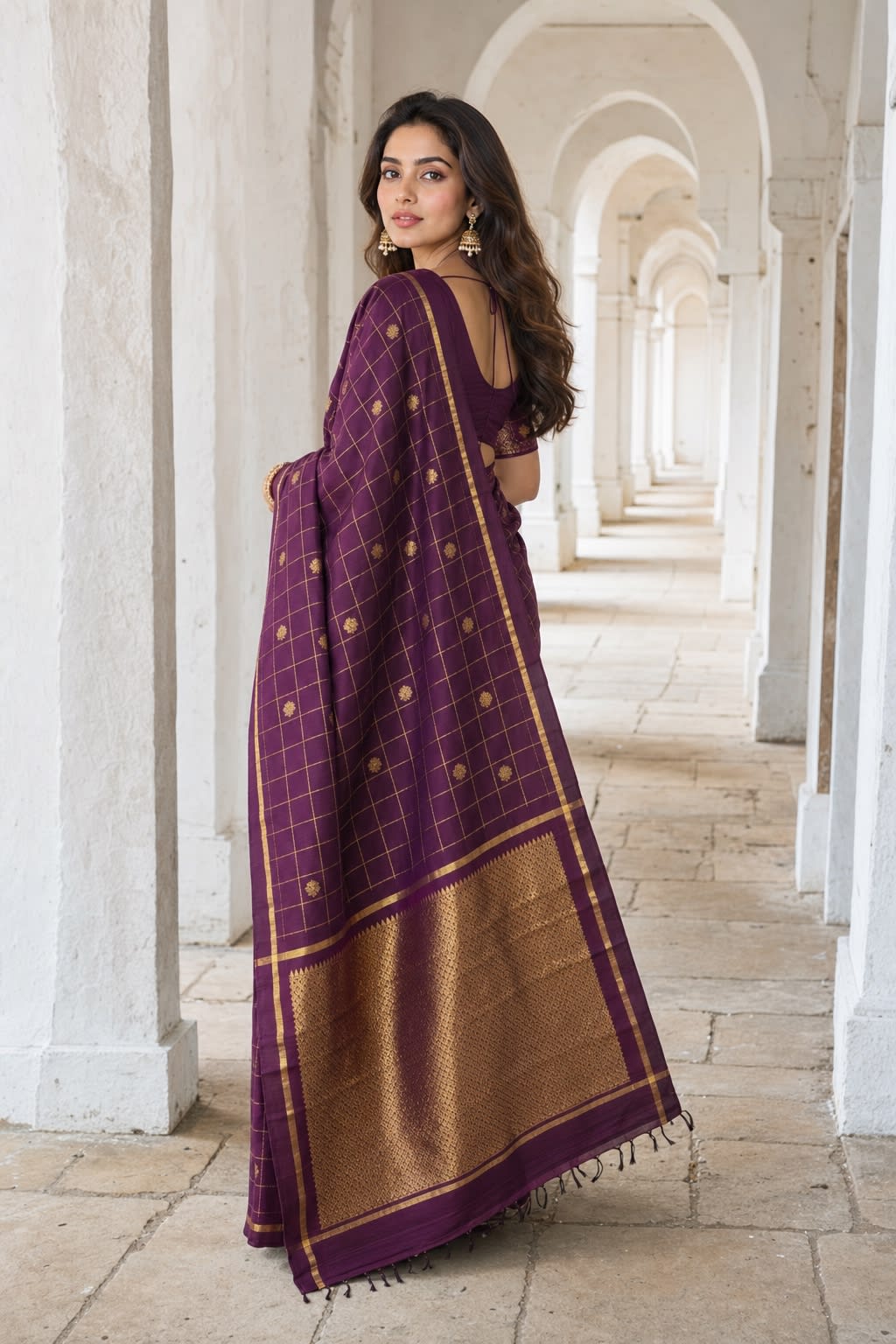 Handloom Wine Silk Saree — view 2