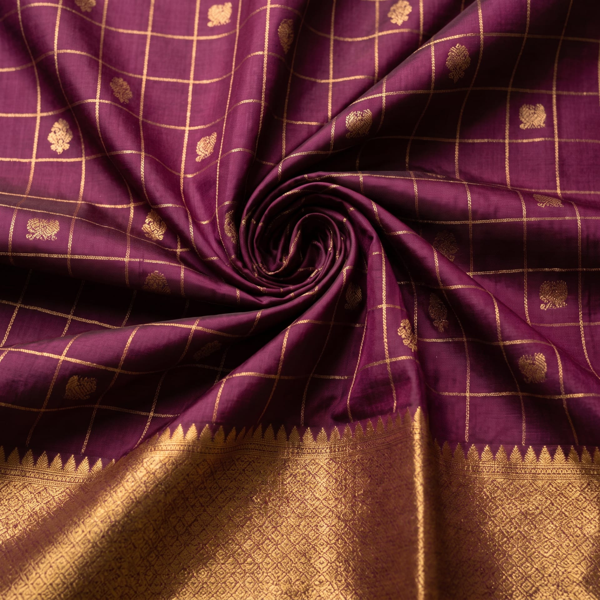Handloom Wine Silk Saree — close drape