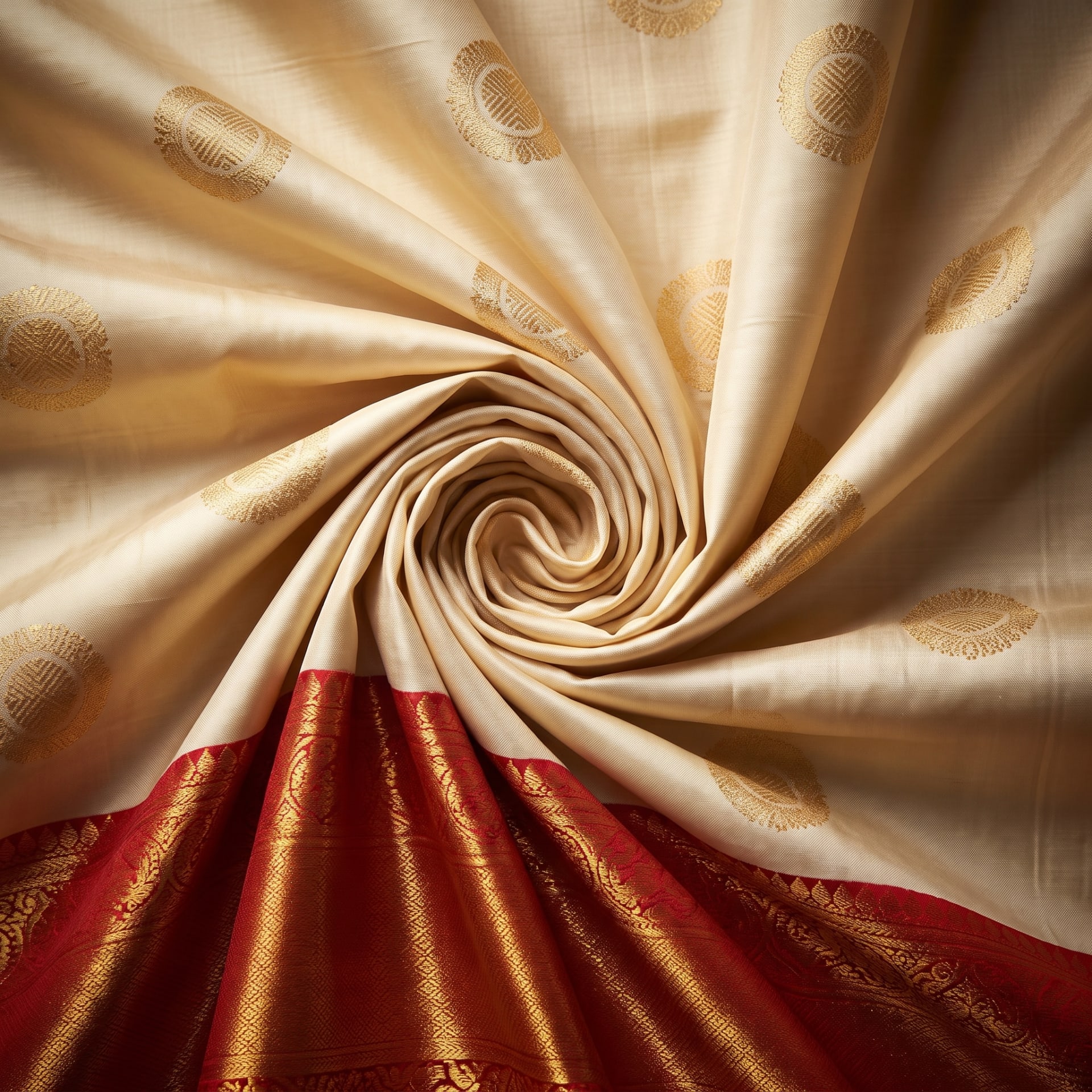 Half White And Red Kanjivaram weave, closely