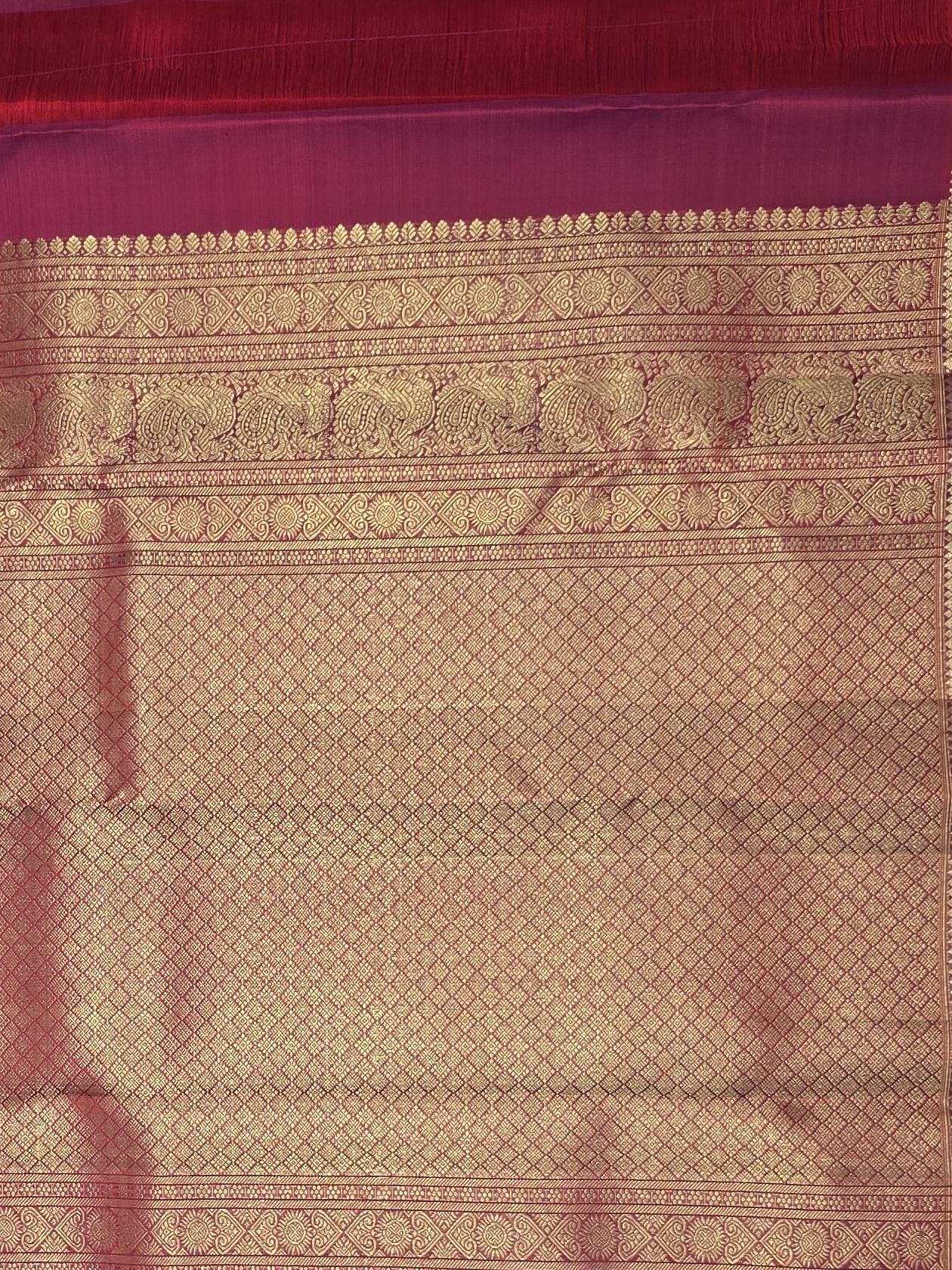 Handloom Pink Red Silk Saree with Heavy Gold Zari — view 4