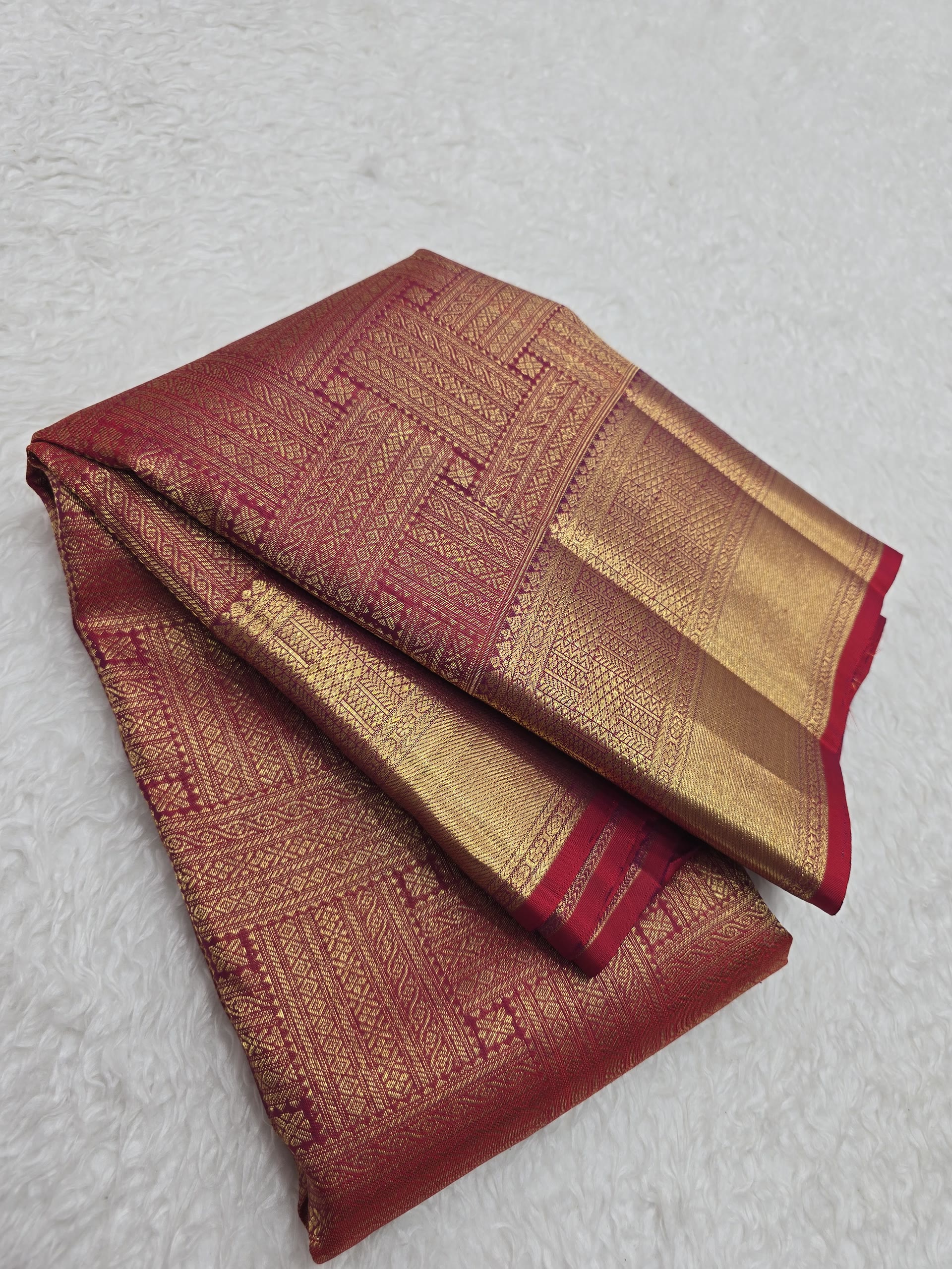 Handloom Pink Red Silk Saree with Heavy Gold Zari — view 2
