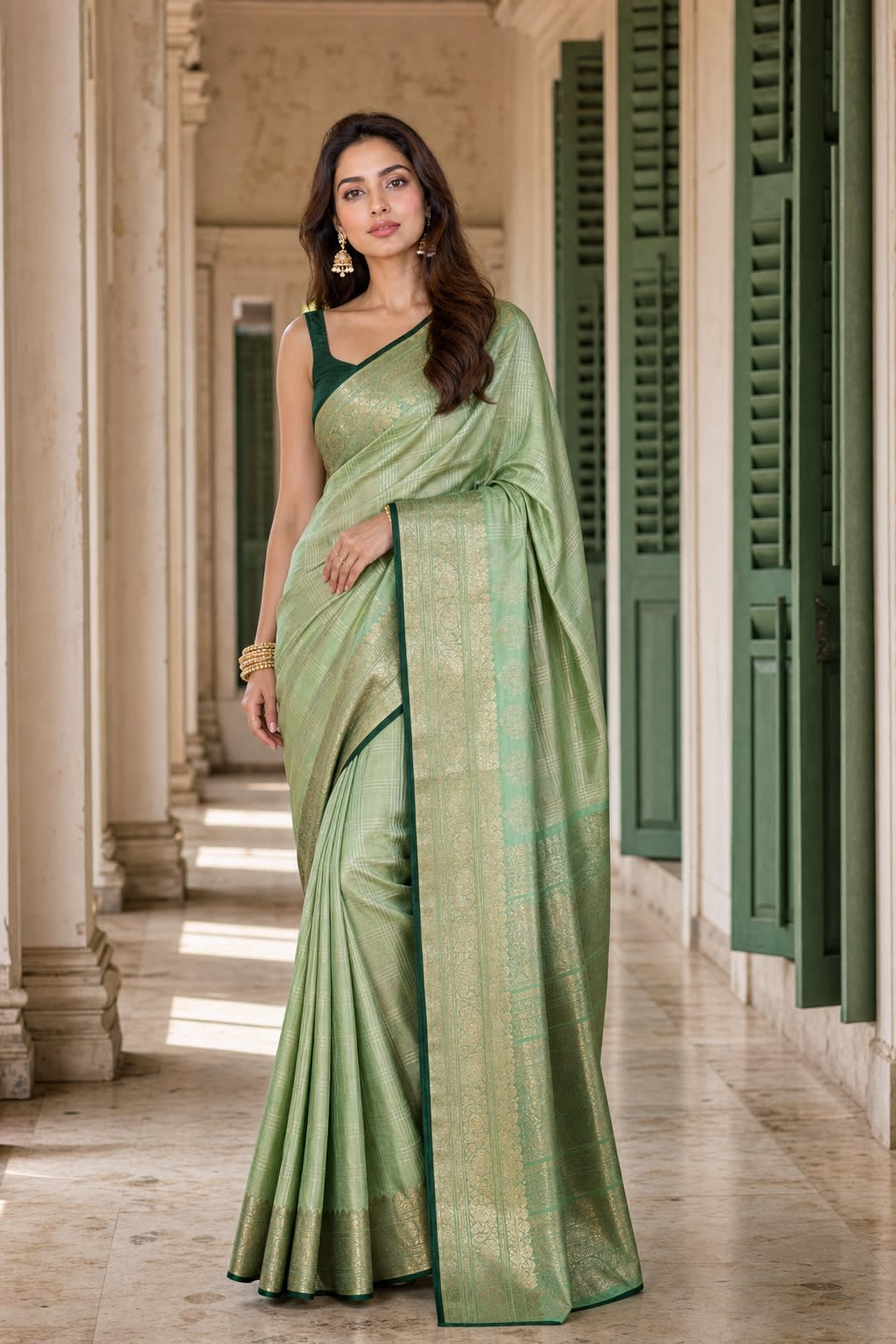 Handloom Pista Green Silk Saree thumbnail 1