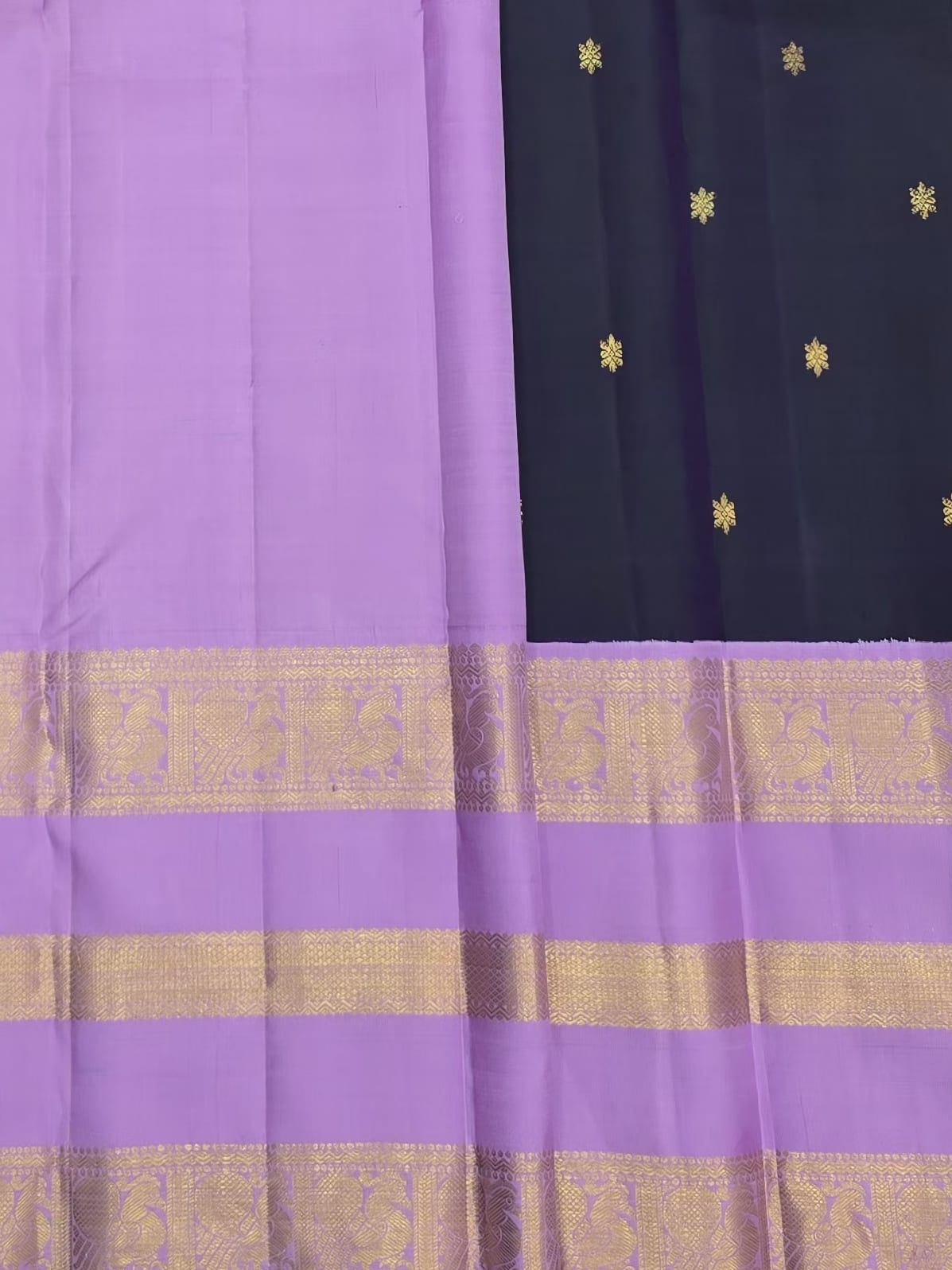 Handloom Midnight Navy Silk Saree with Lavender Border — view 5