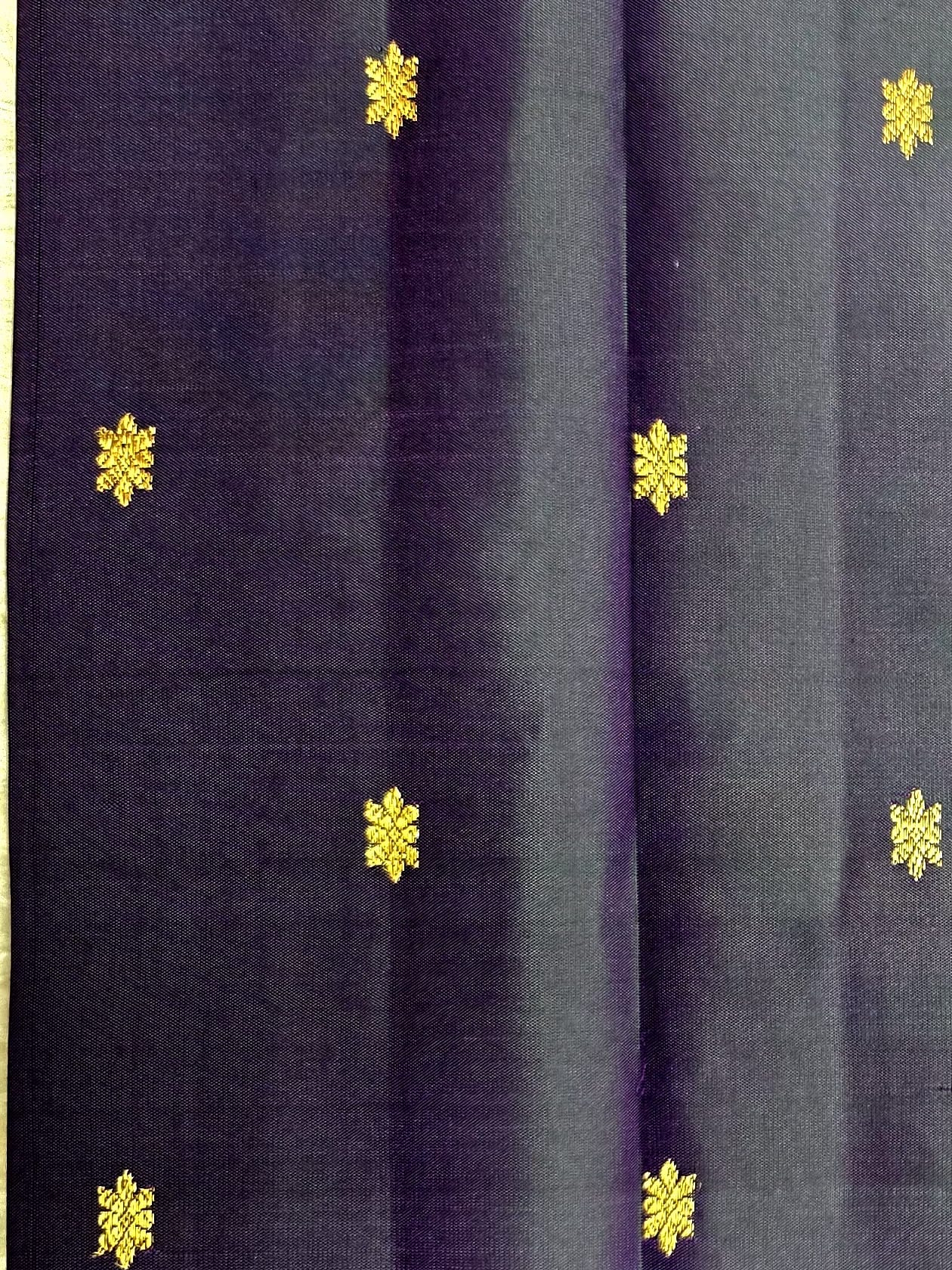 Handloom Midnight Navy Silk Saree with Lavender Border — view 6