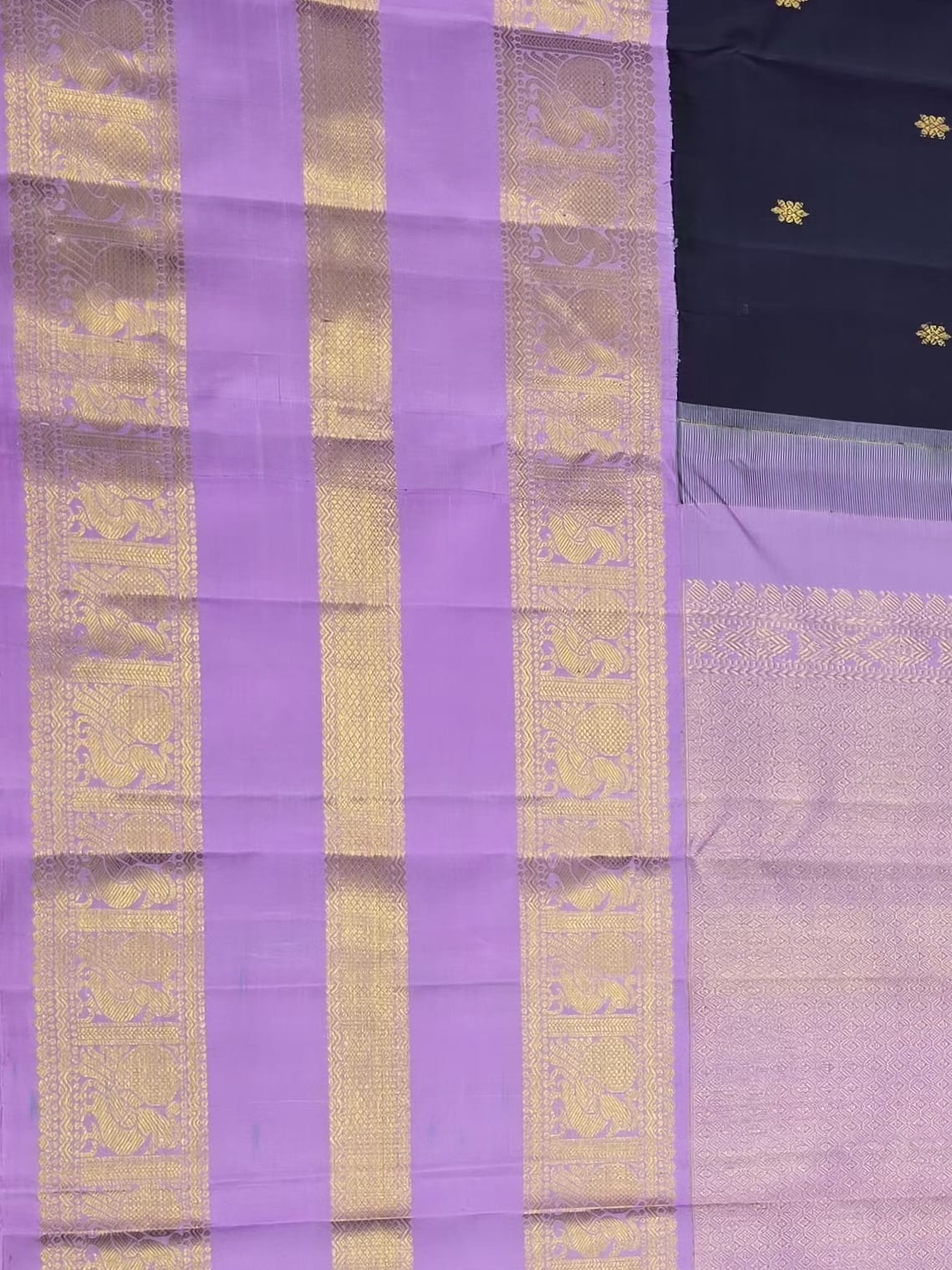Handloom Midnight Navy Silk Saree with Lavender Border — view 4