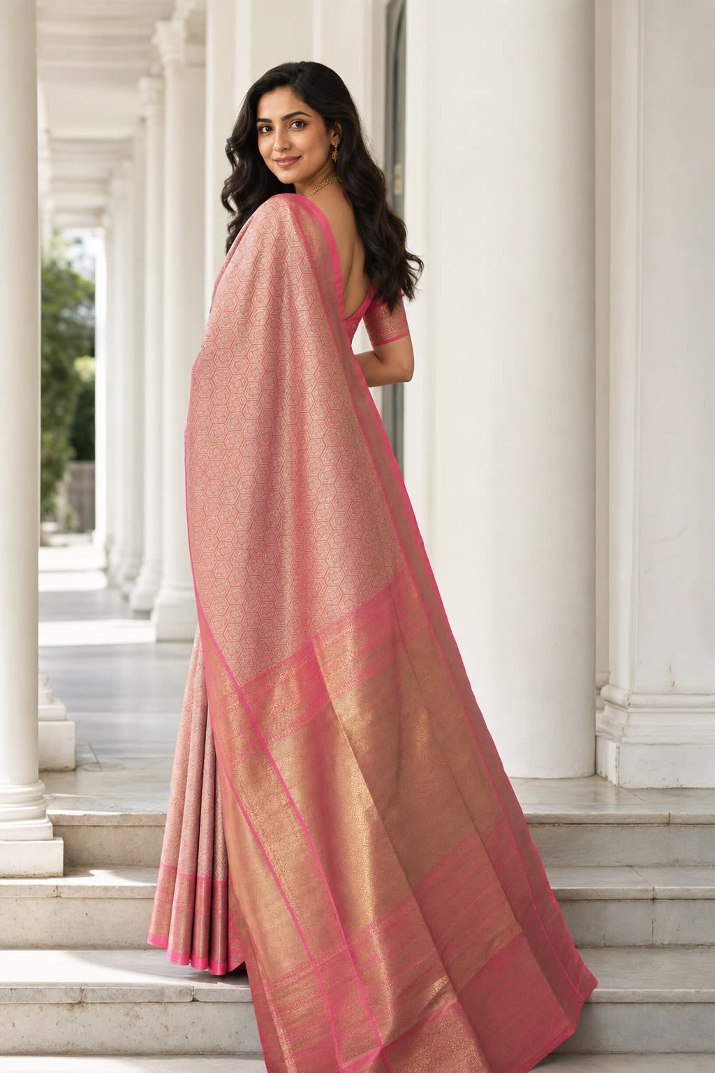 Handloom Peach Pink Silk Saree thumbnail 2