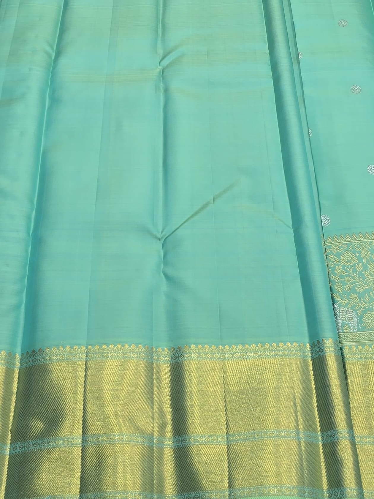 Handloom Teal Rama Green Silk Saree — view 5