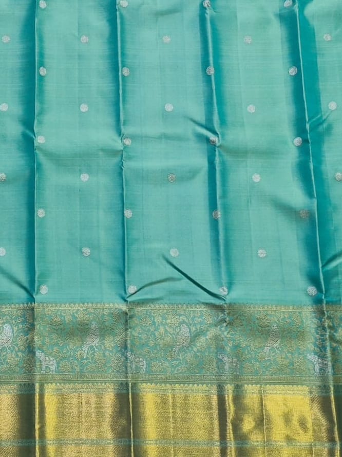 Handloom Teal Rama Green Silk Saree — view 3