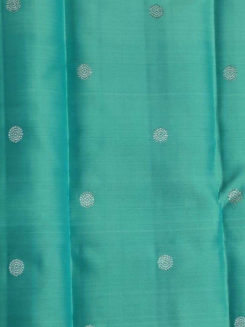 Handloom Teal Rama Green Silk Saree — view 6