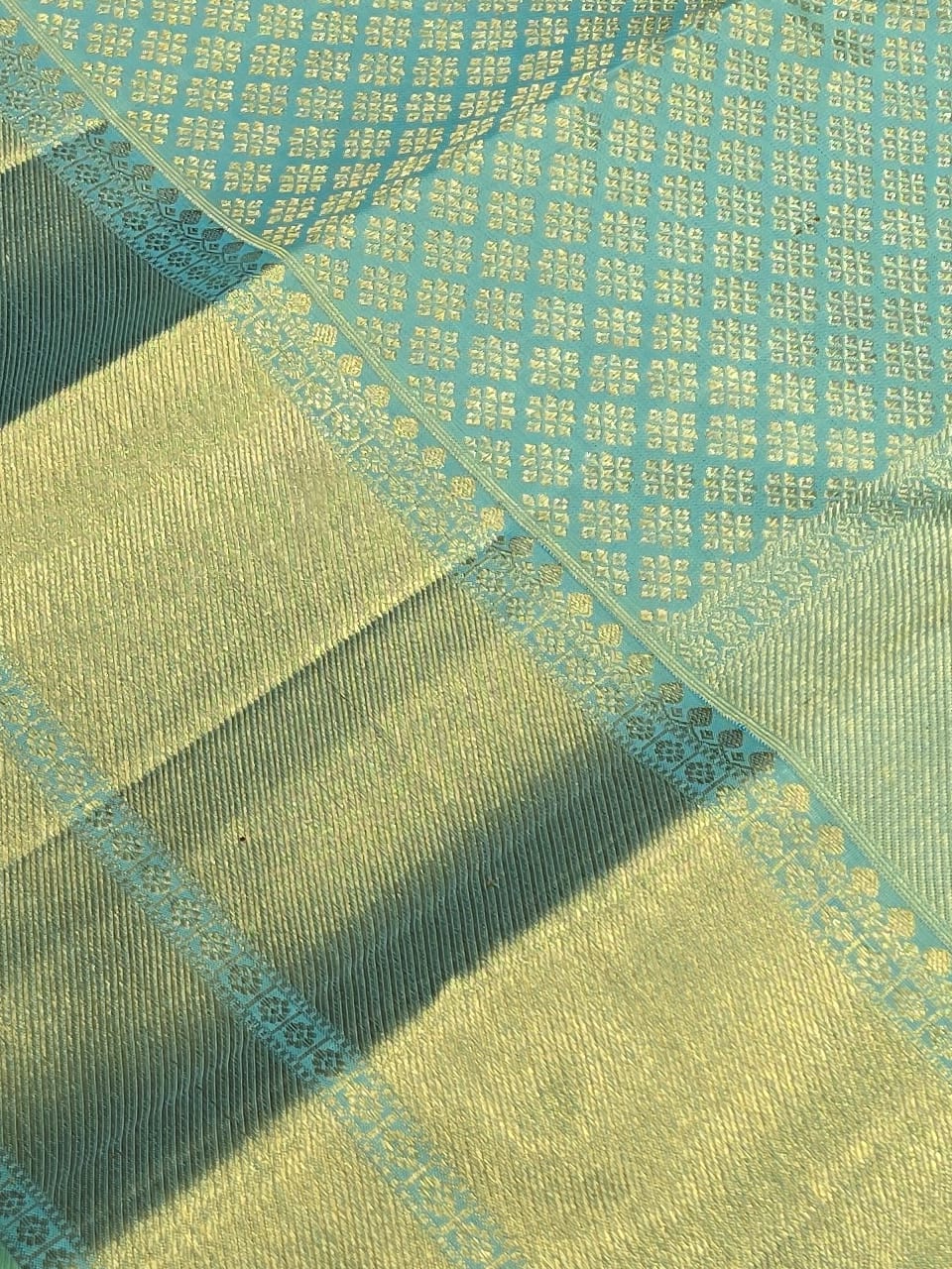 Handloom Teal Rama Green Silk Saree — view 4