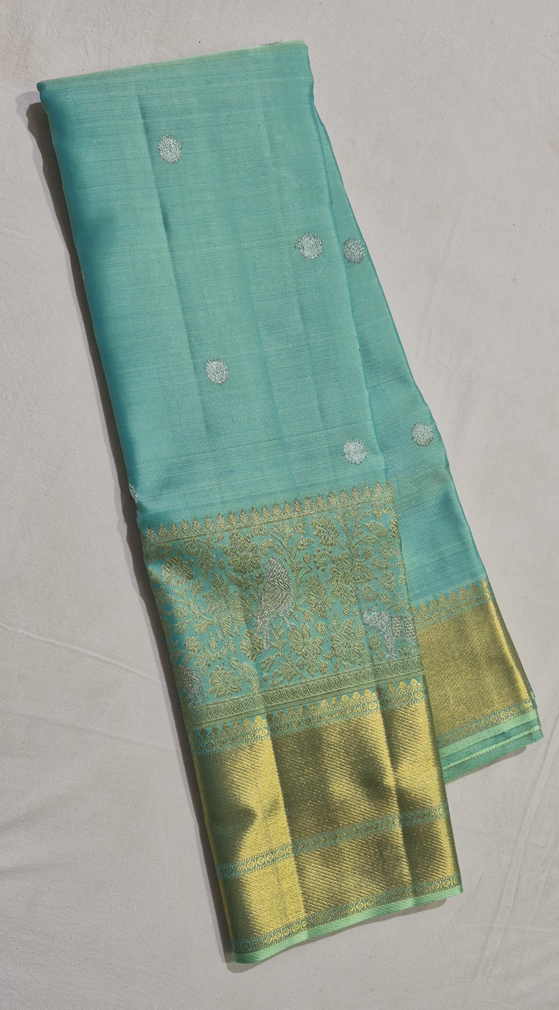 Handloom Teal Rama Green Silk Saree — view 2
