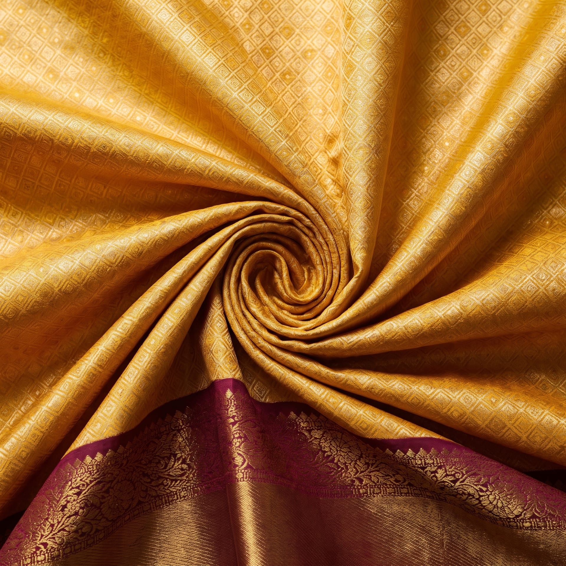 Mustard Yellow Kanjivaram weave, closely