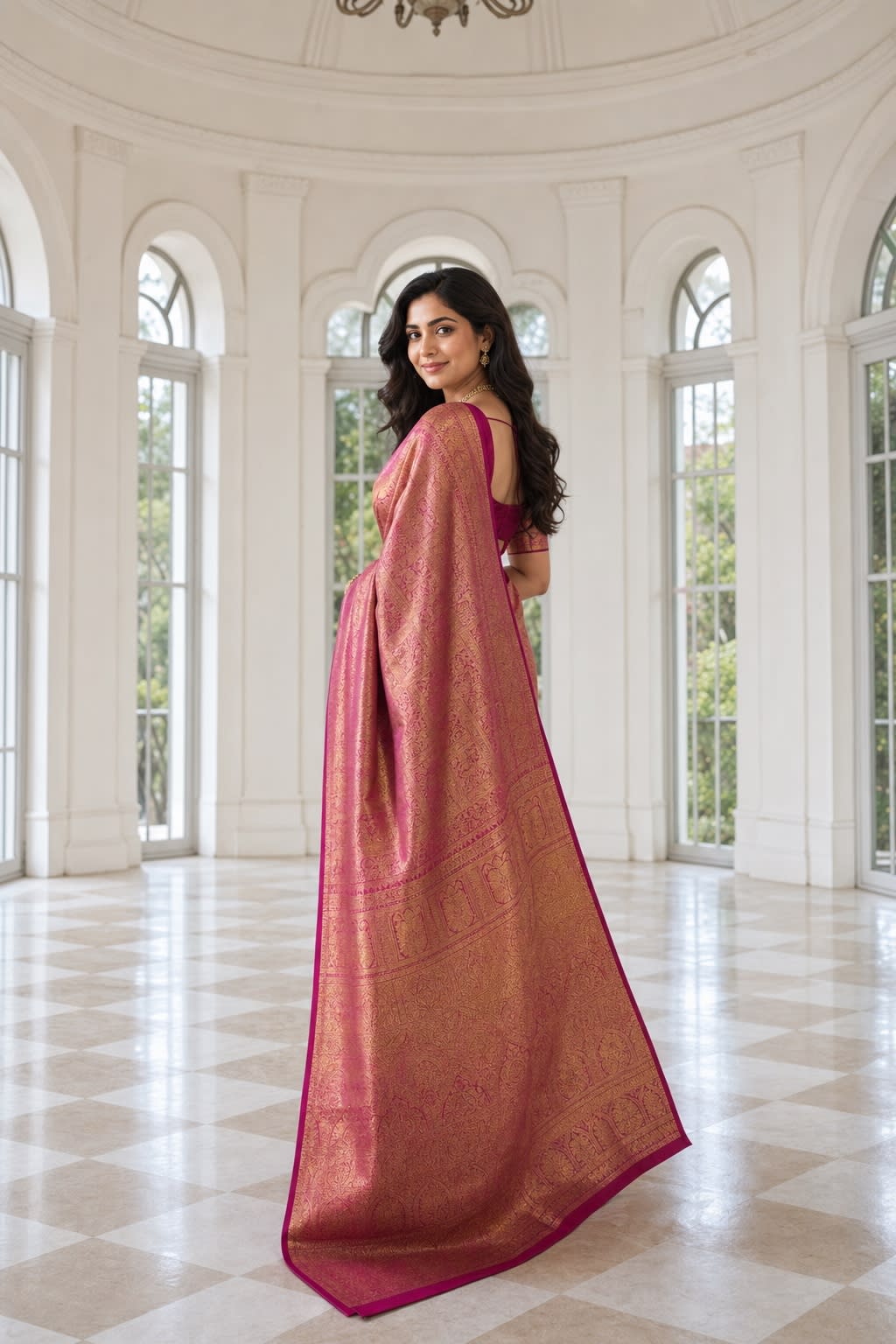 Handloom Dark Pink Silk Saree thumbnail 2