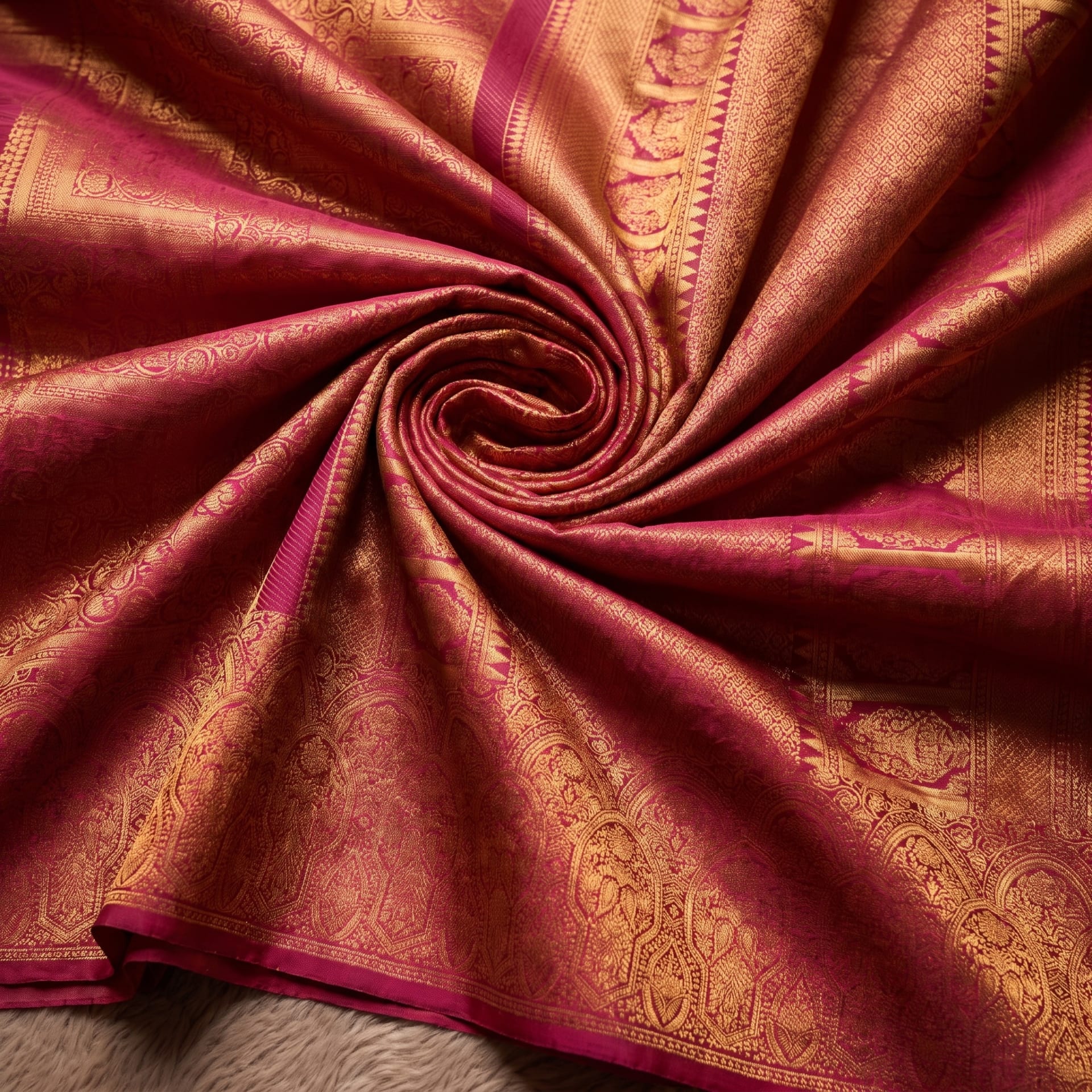 Handloom Dark Pink Silk Saree — close drape
