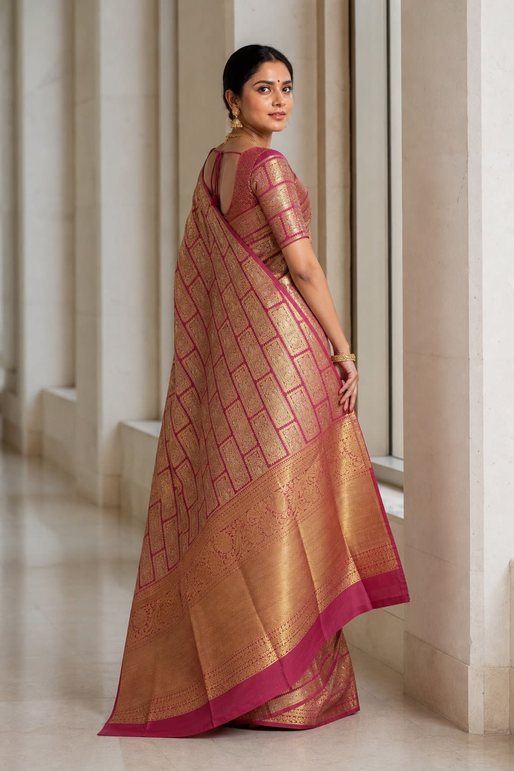 Handloom Maroon Silk Saree — view 2