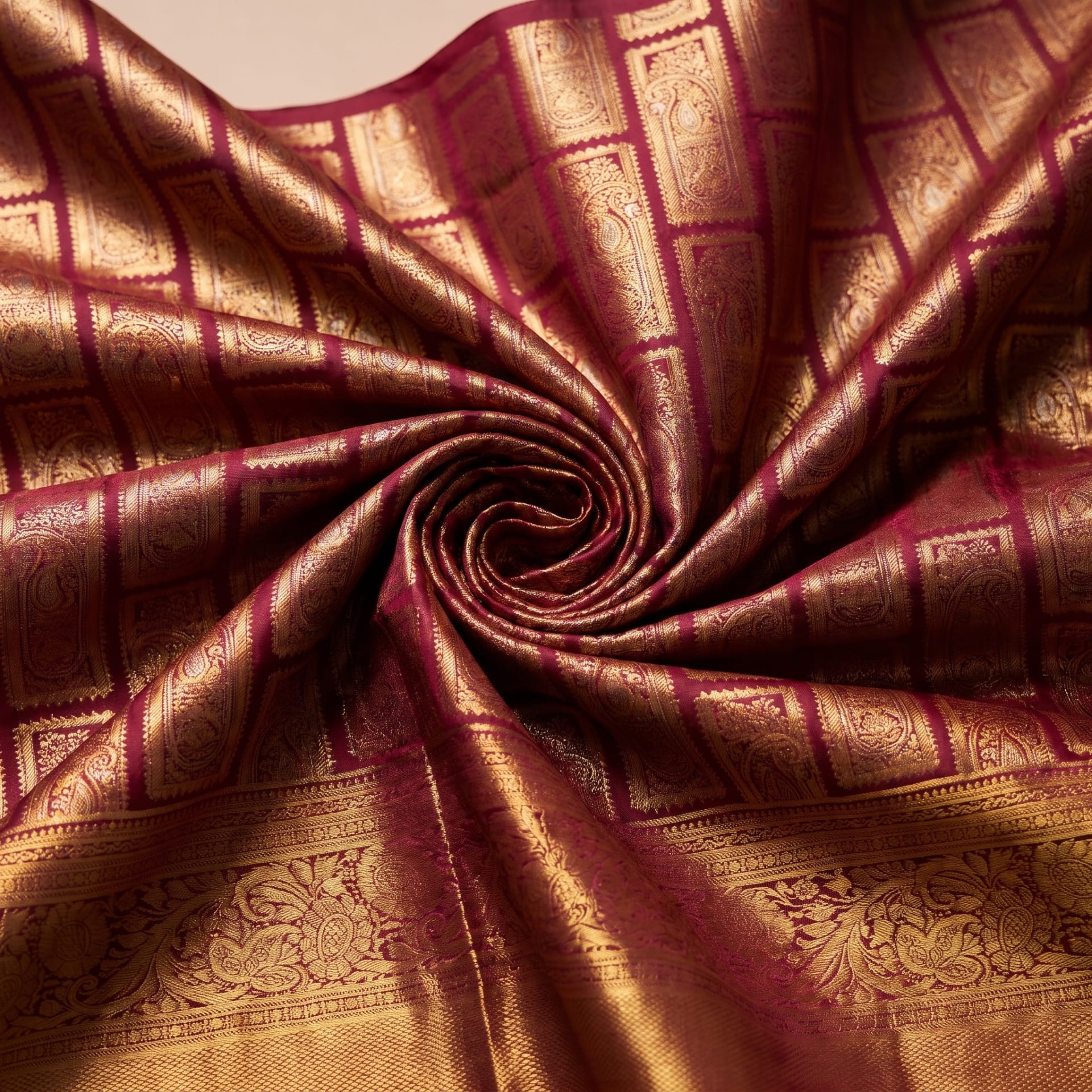Handloom Maroon Silk Saree — close drape