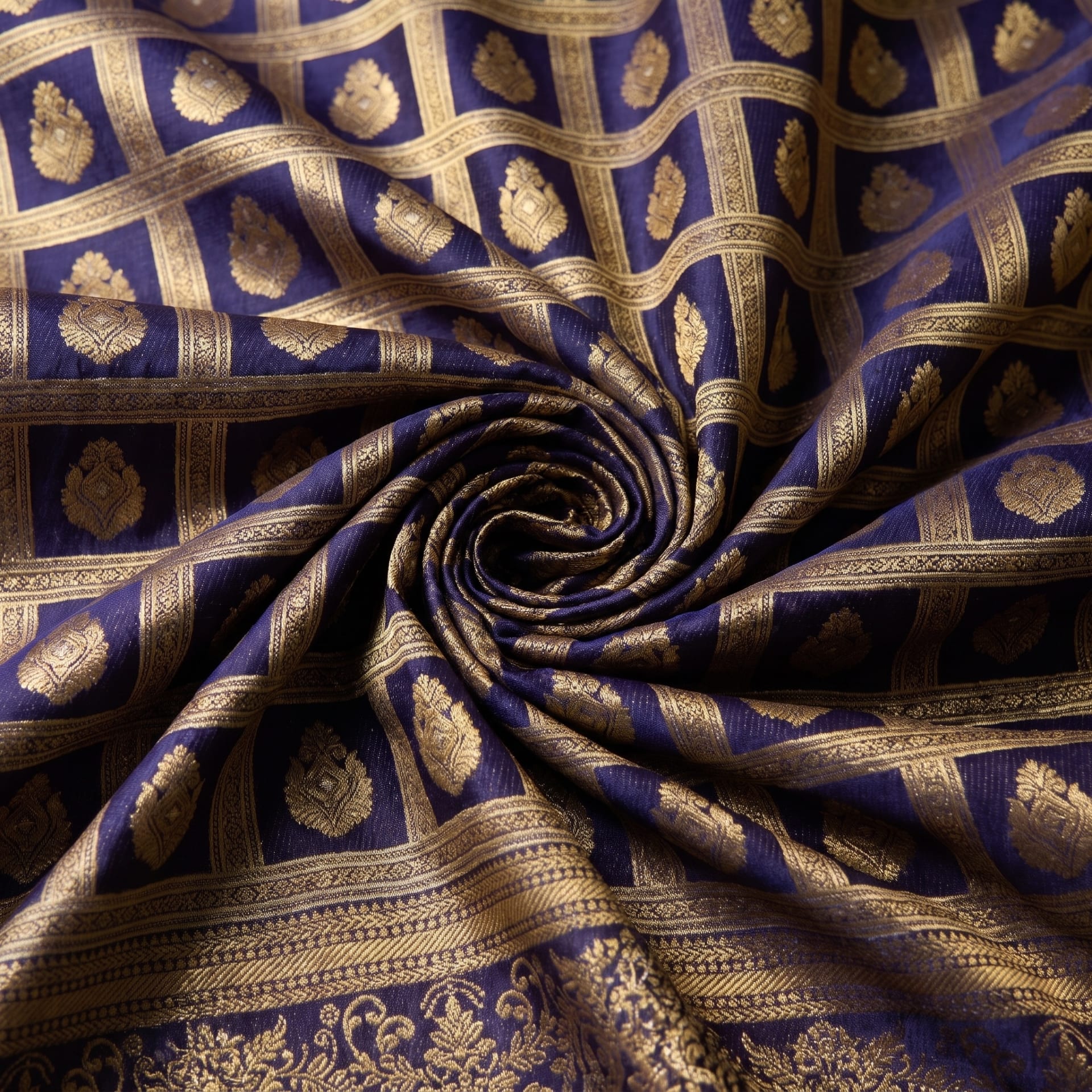 Handloom Navyblue Silk Saree — close drape