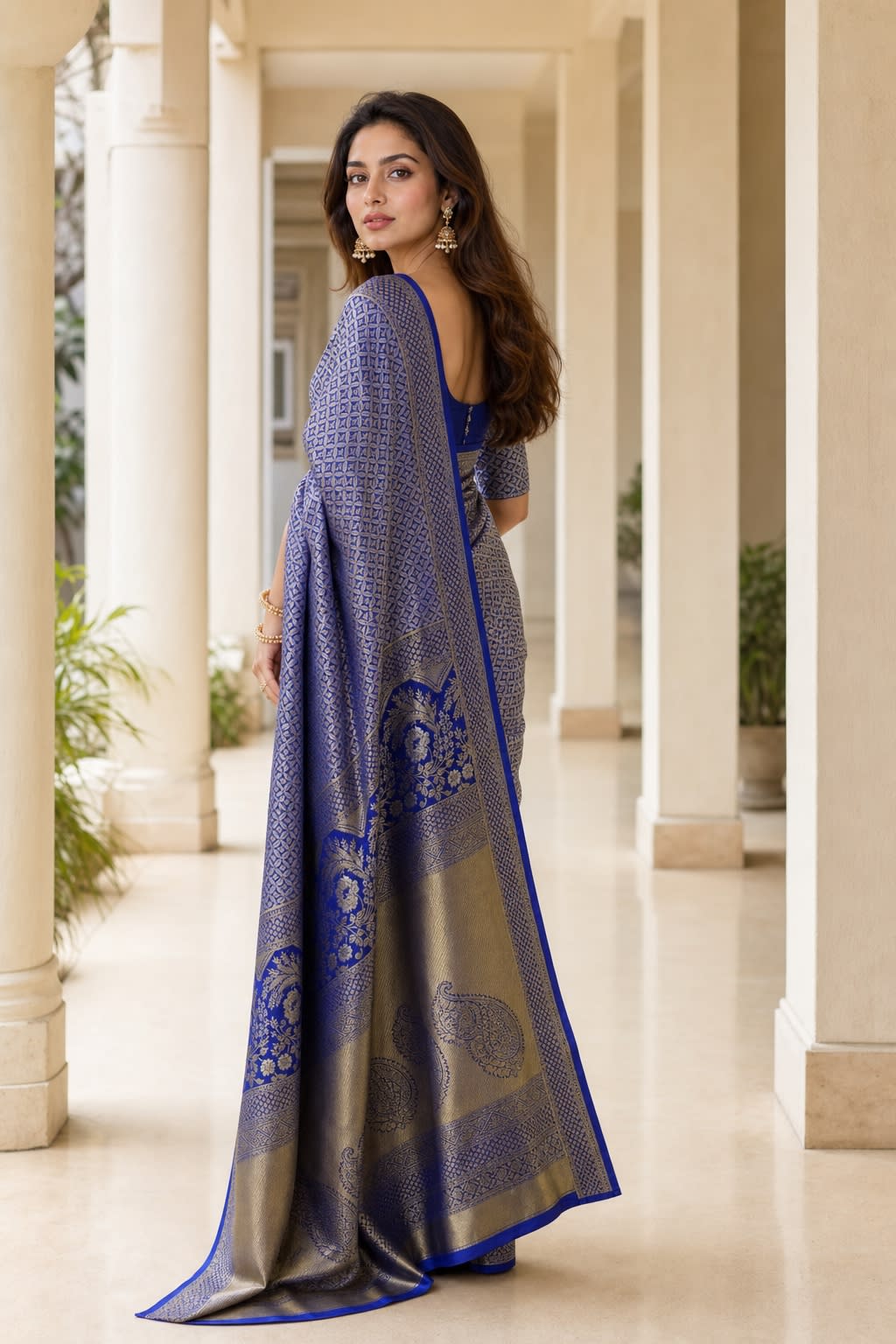 Handloom Royal Blue Silk Saree thumbnail 2