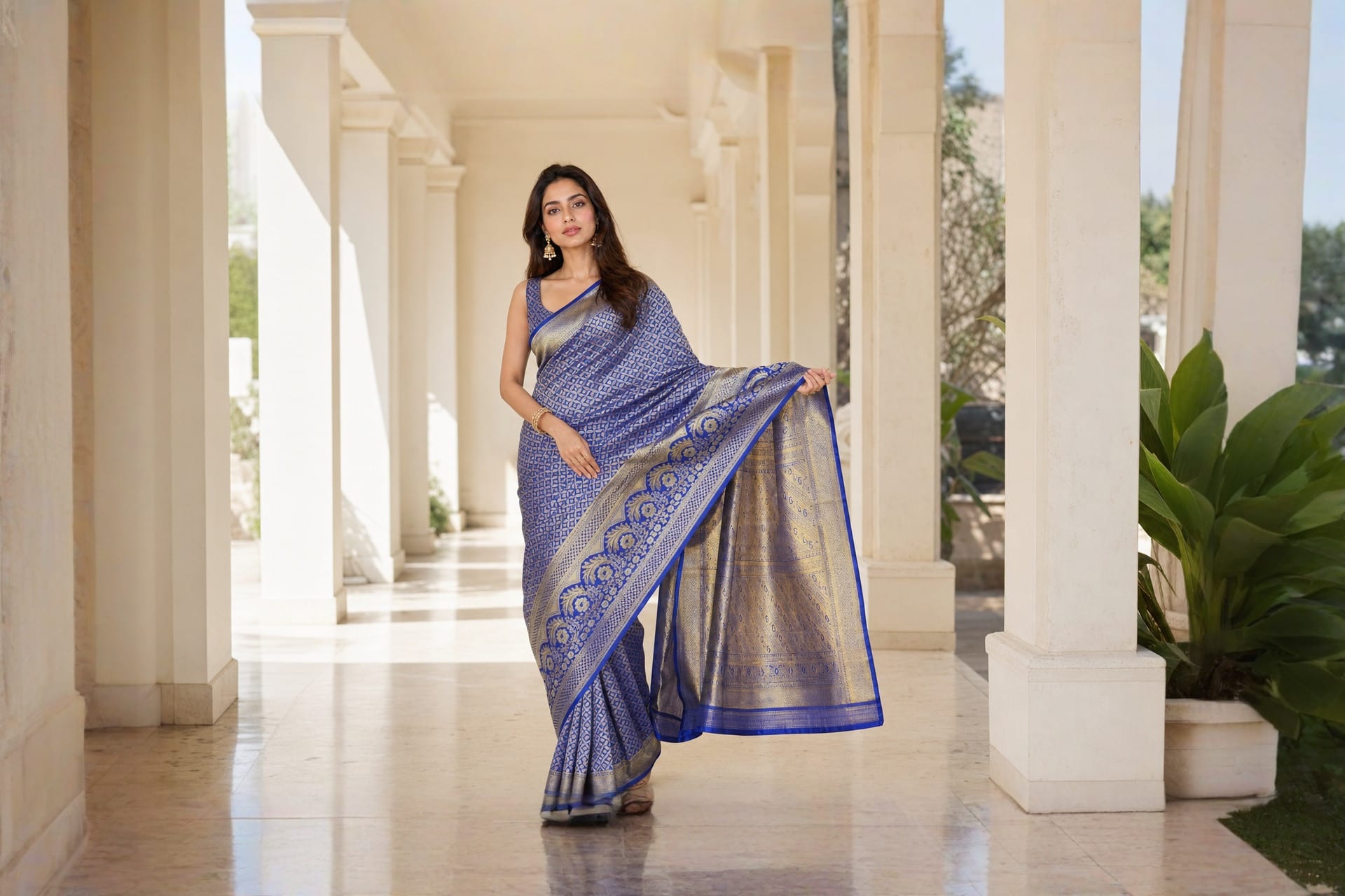 Handloom Royal Blue Silk Saree — the drape