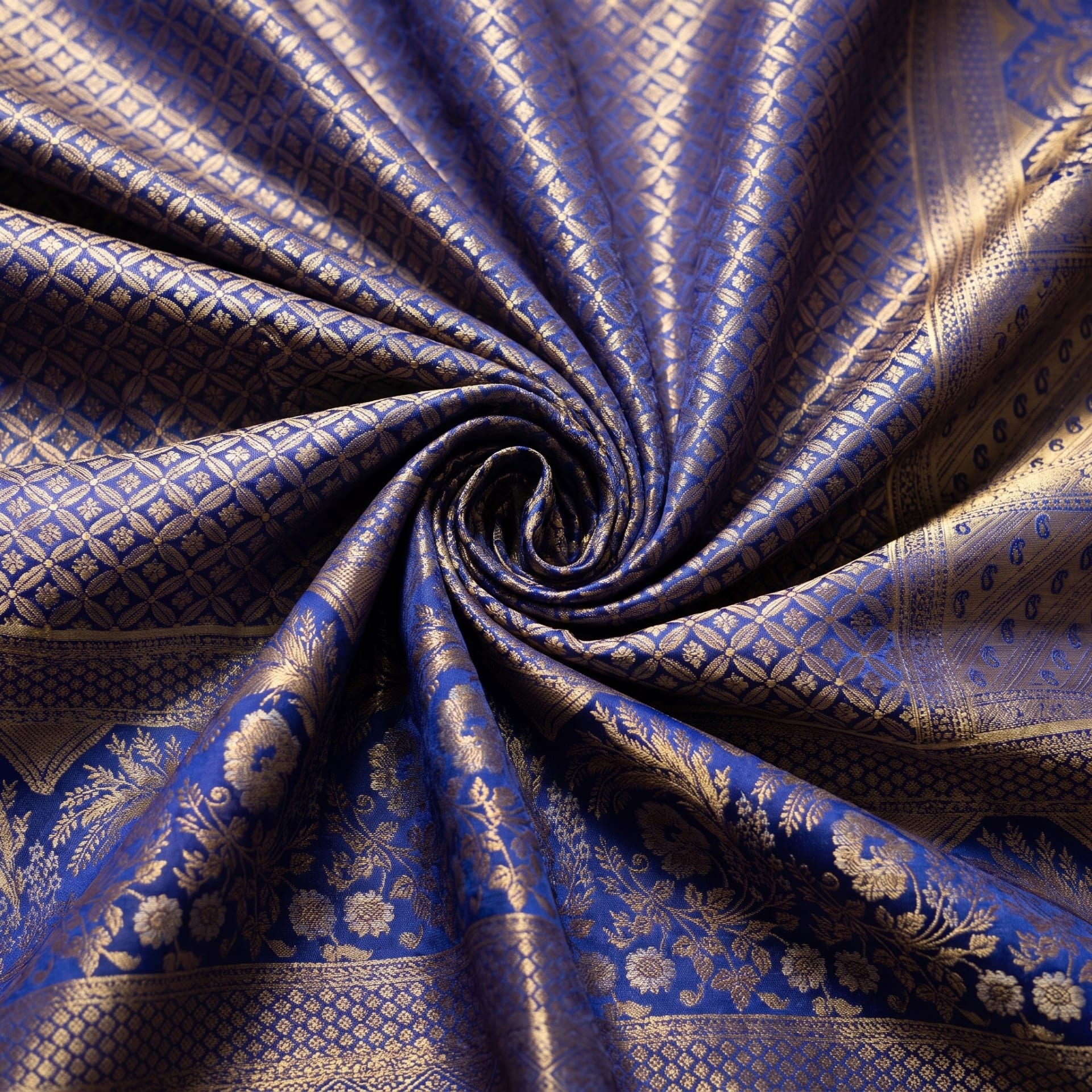 Handloom Royal Blue Silk Saree — close drape