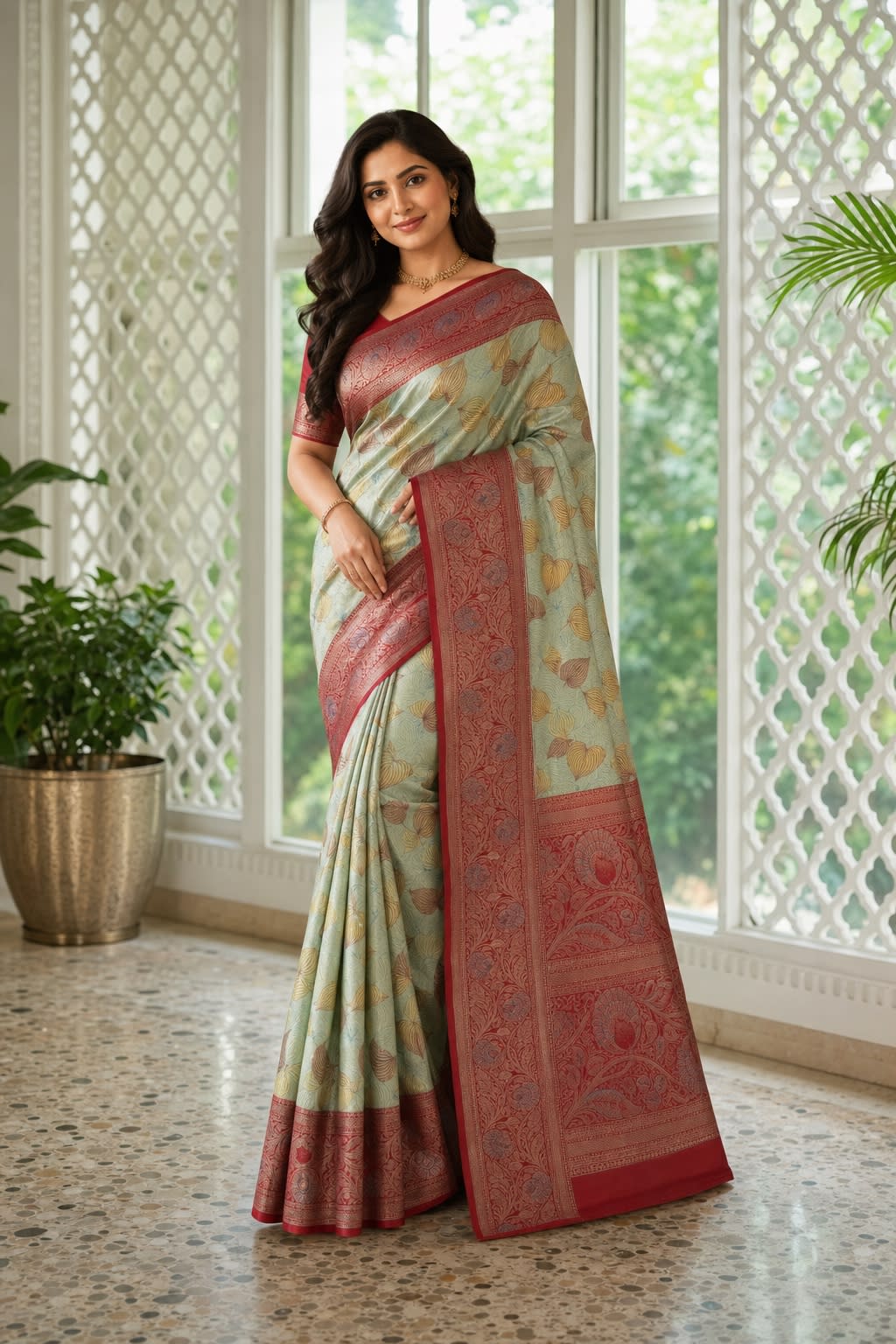 Handloom Light Green Silk Saree thumbnail 1