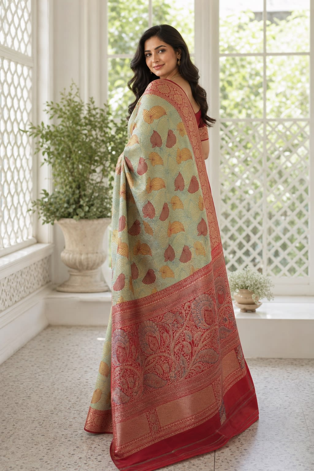 Handloom Light Green Silk Saree thumbnail 2