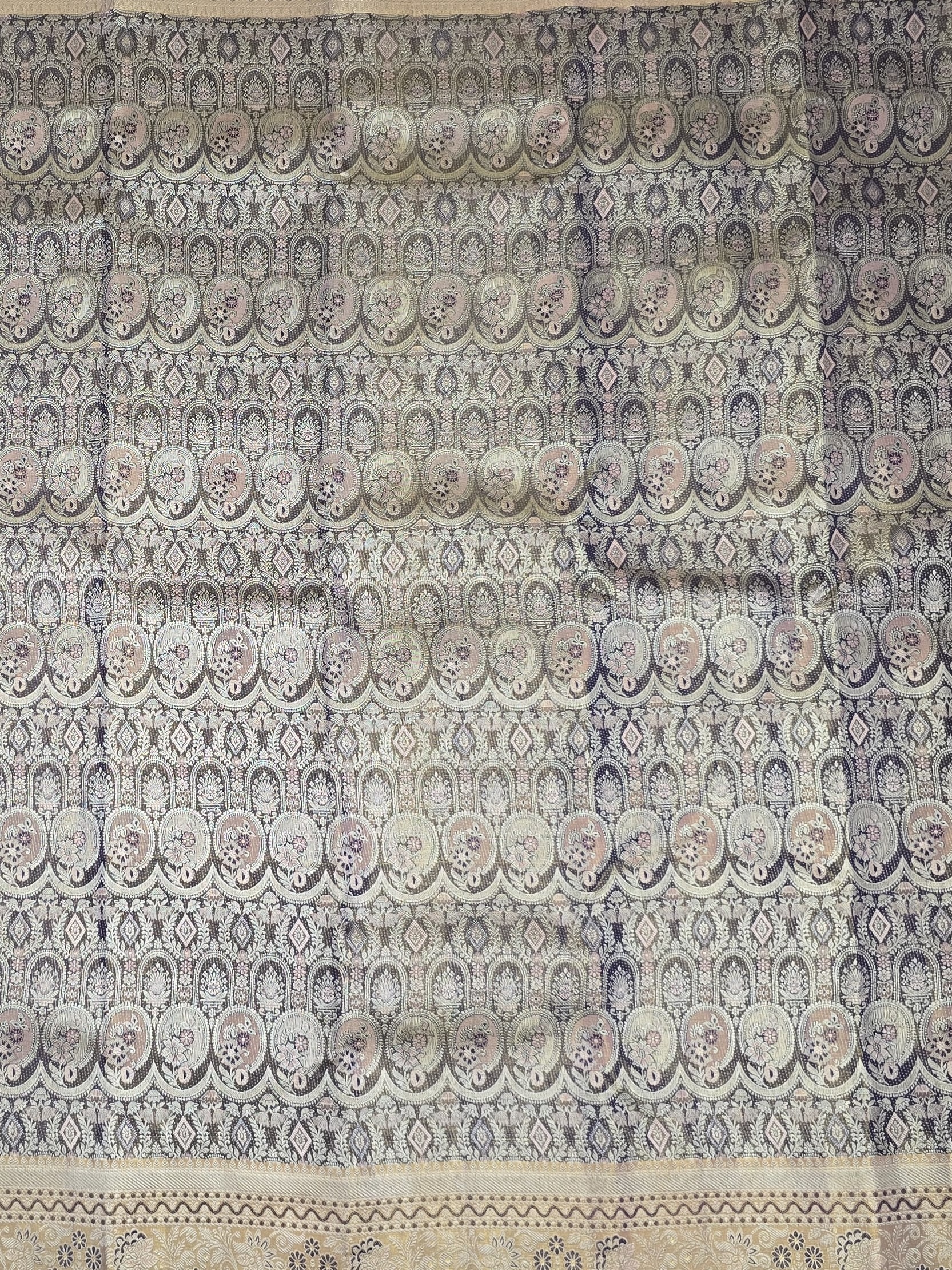 Handloom Silver Grey And Gold Silk Saree — view 3