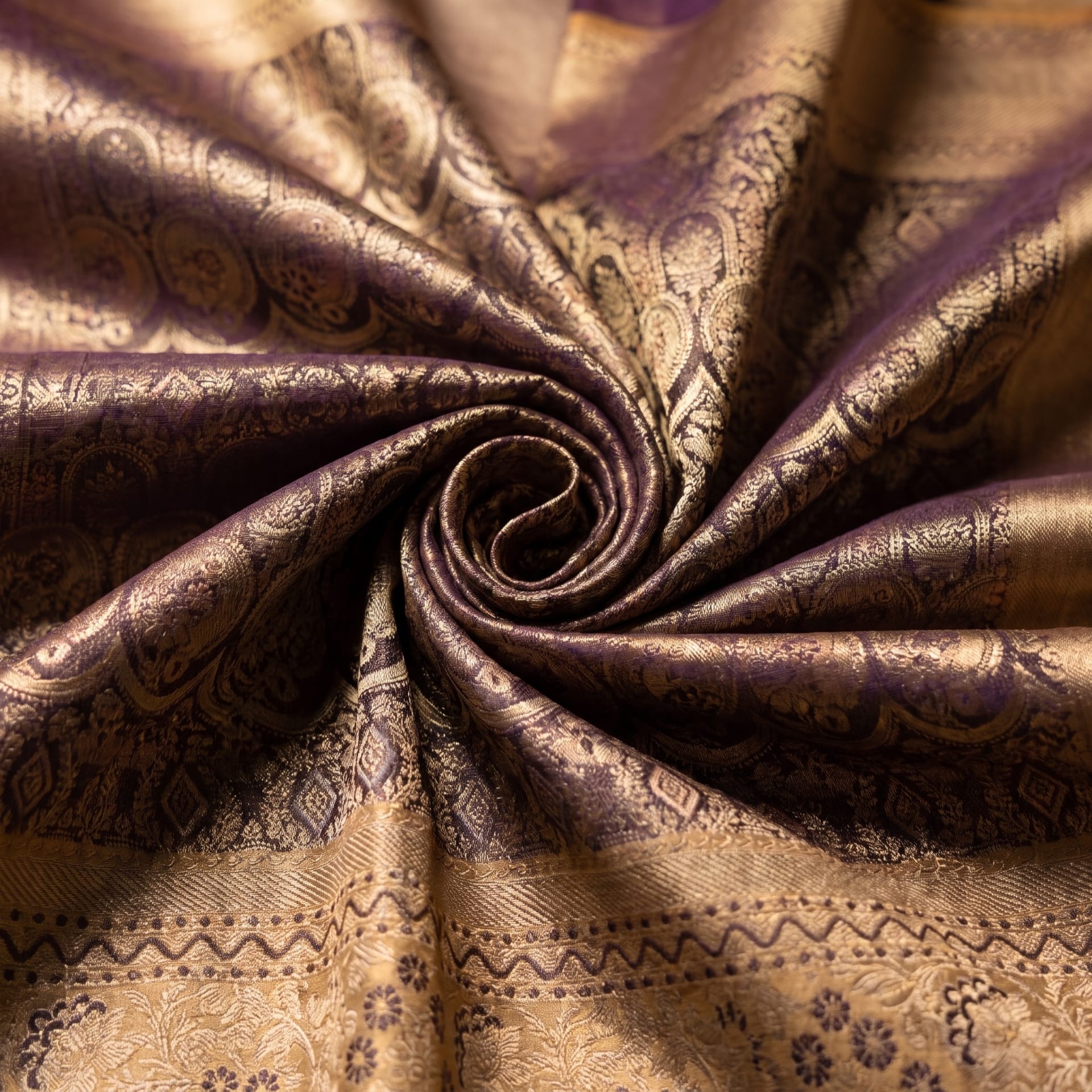 Handloom Silver Grey And Gold Silk Saree — close drape