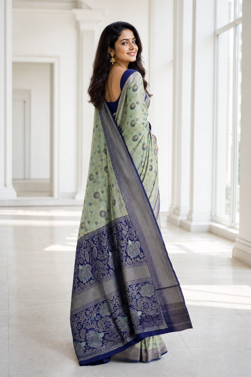 Handloom Pista Green Silk Saree — view 2