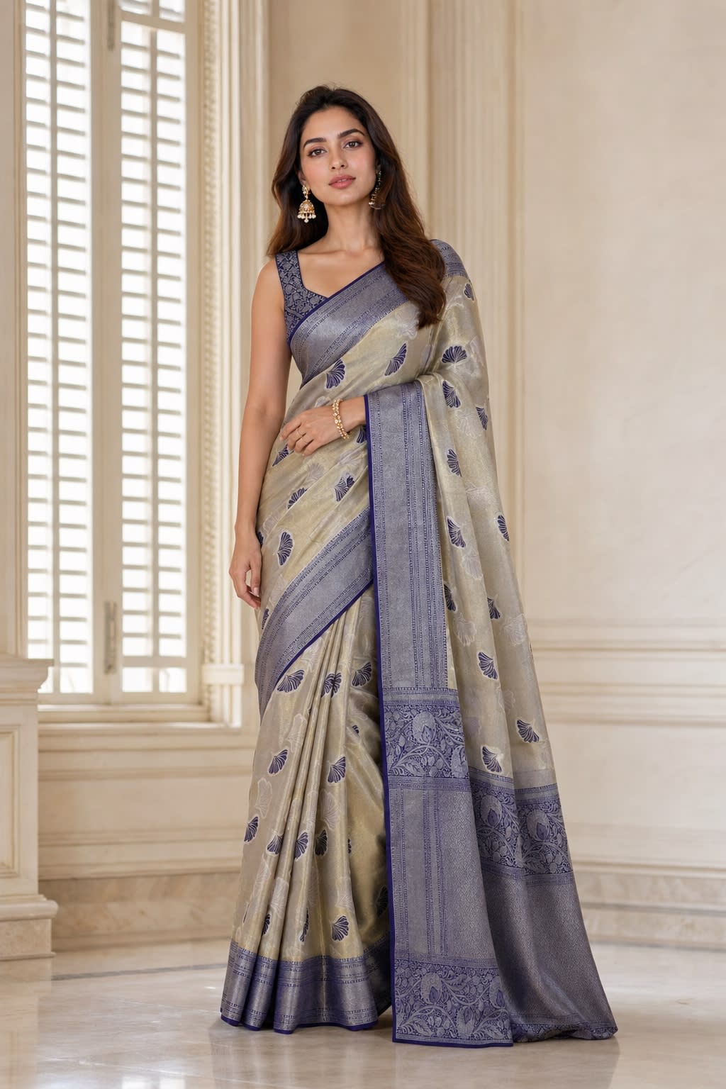 Handloom Biscuit Gold Silk Saree — view 1