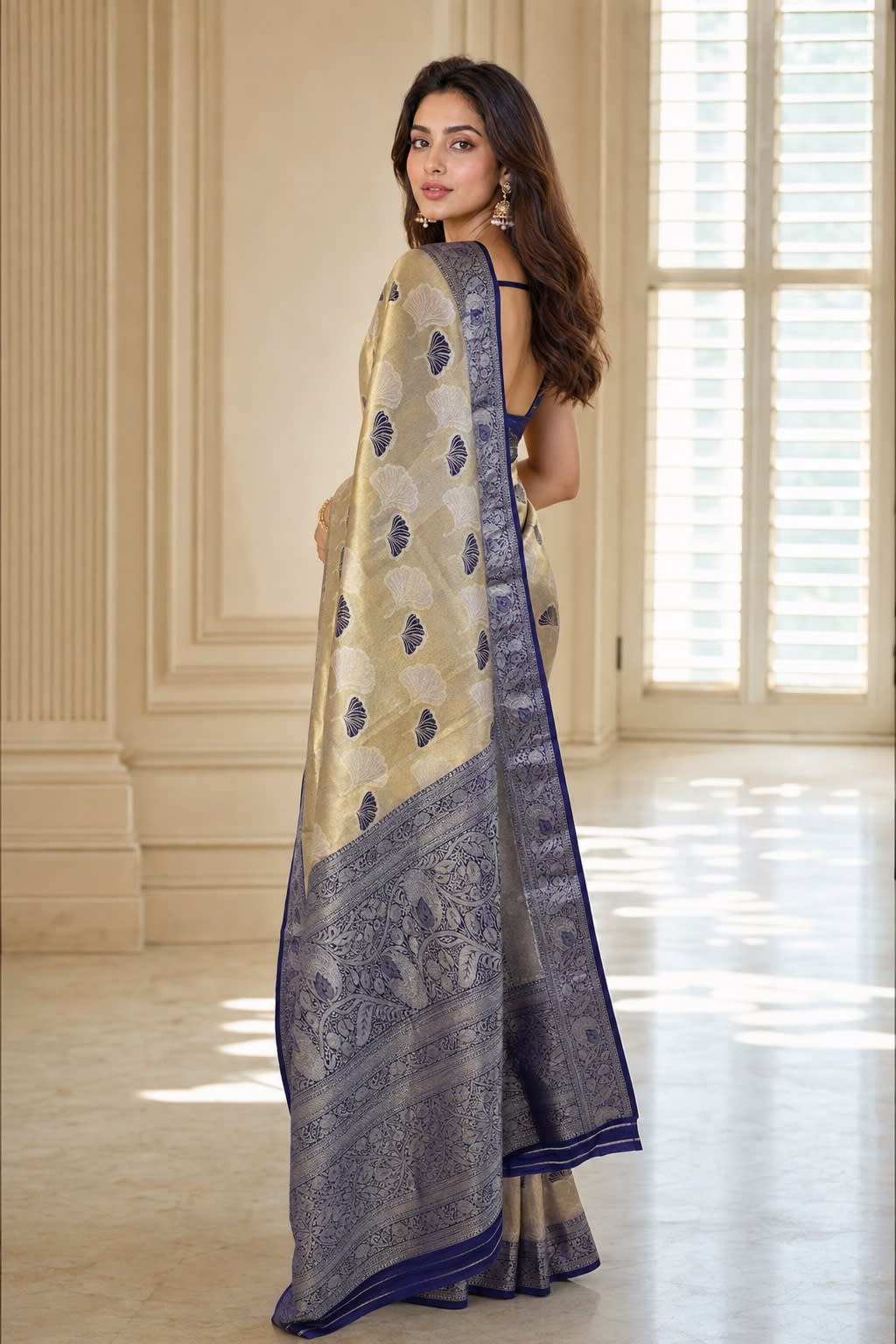 Handloom Biscuit Gold Silk Saree — view 2