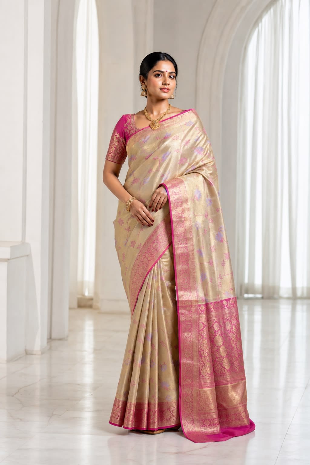 Handloom Gold Silk Saree thumbnail 1