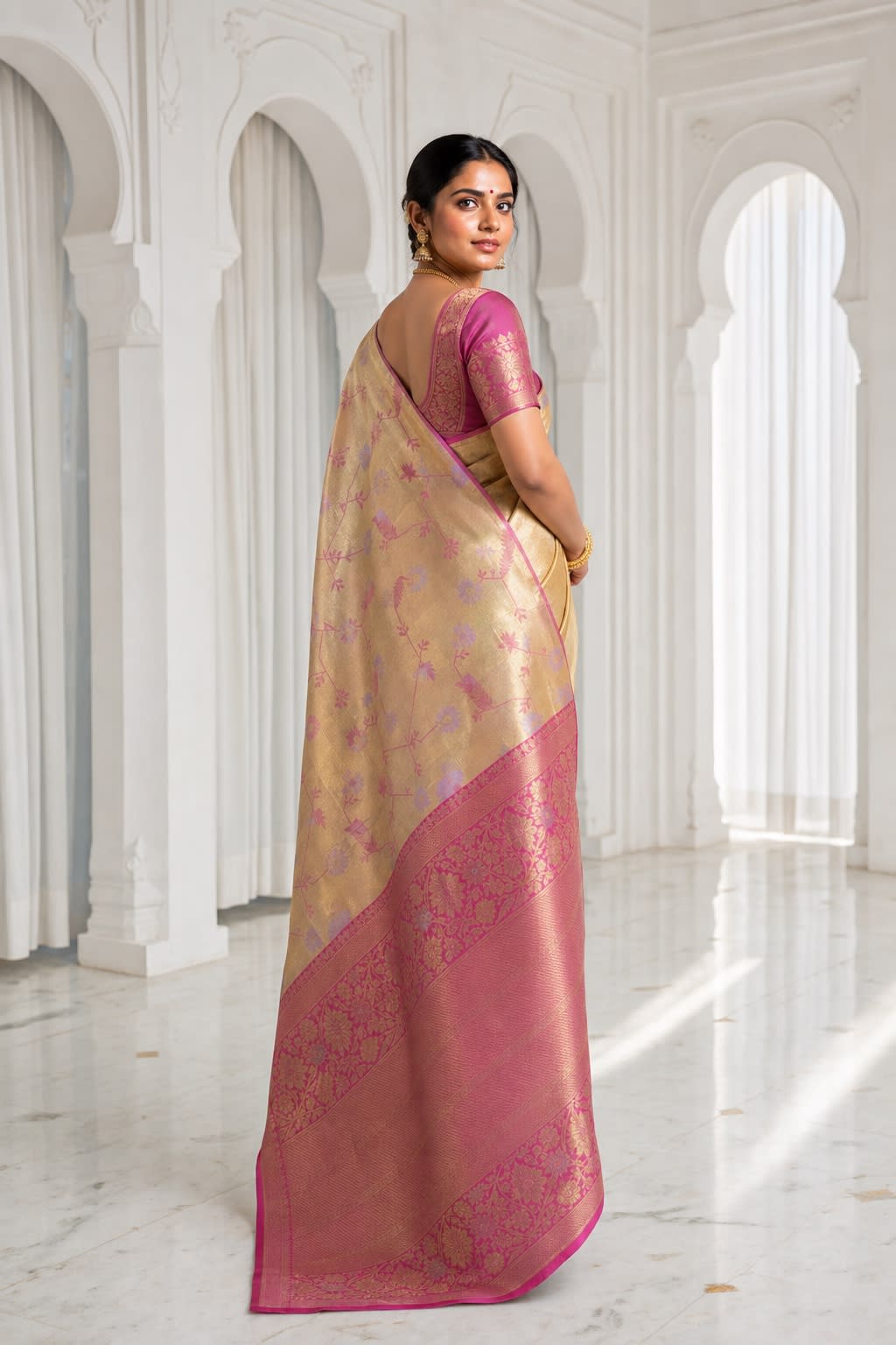 Handloom Gold Silk Saree thumbnail 2
