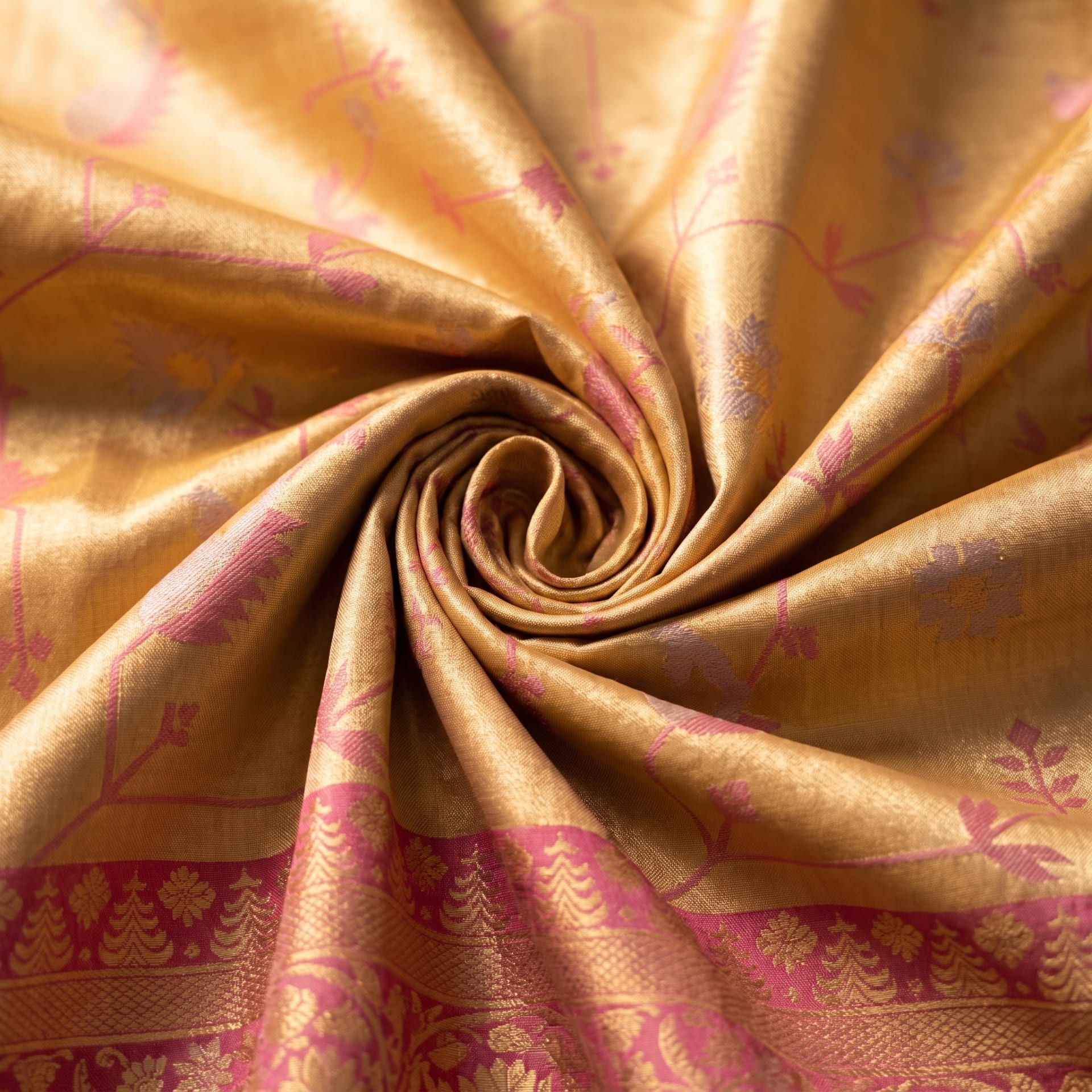 Handloom Gold Silk Saree — close drape