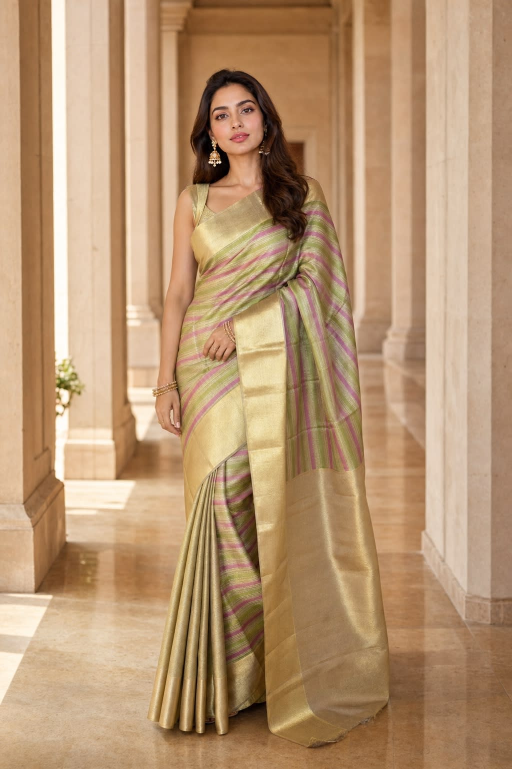 Handloom Green And Pink Silk Saree thumbnail 1