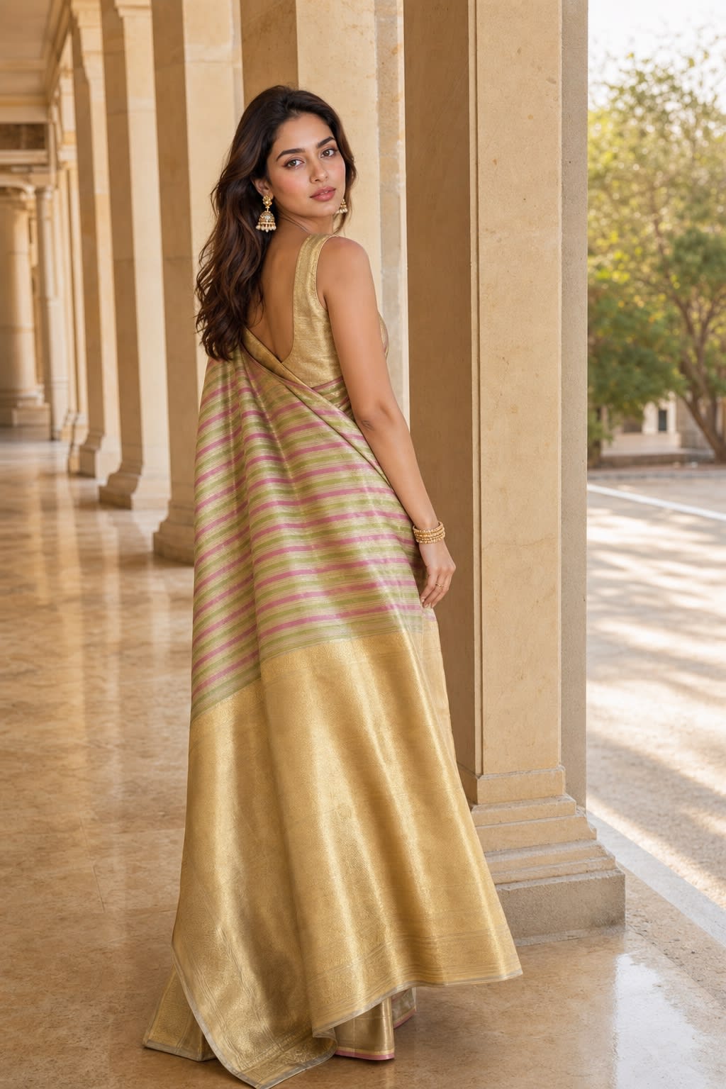 Handloom Green And Pink Silk Saree thumbnail 2